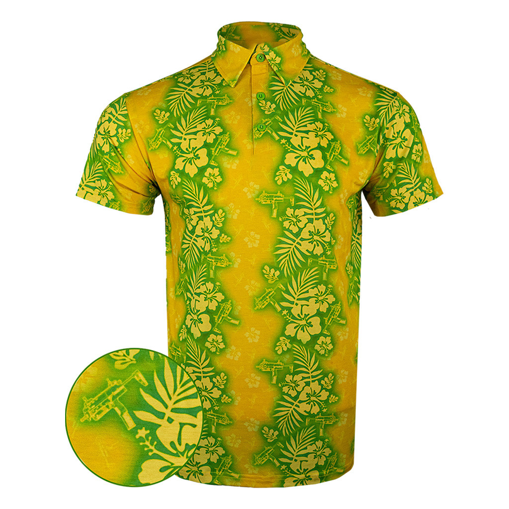 Tropic Aloha Yellow Polo Shirt Tactical Aloha Print Polo Shirt Gun Lovers Gifts For Him Tropic Aloha Yellow Polo Shirt Tactical Aloha Print Polo Shirt Gun Lovers Gifts For Him