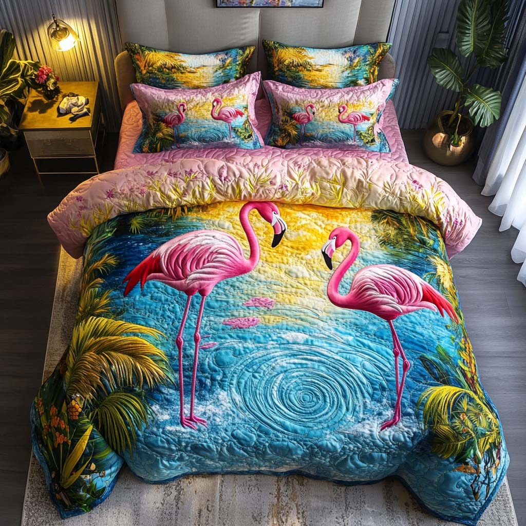 Tropic Twirl Quilted Bedding Set Best Comforter Sets Great Flamingo Lover Gift Ideas