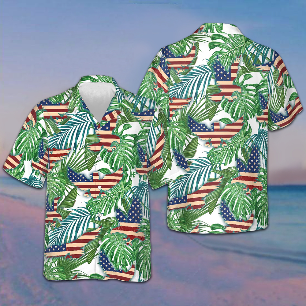Tropical American Flag Hawaiian Shirt Beach Button Up Patriotic Gifts For Him