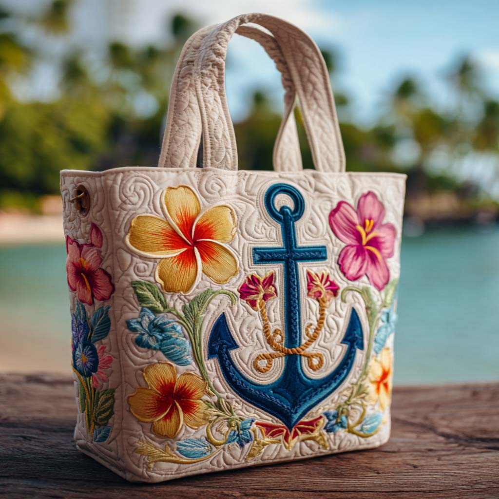 Tropical Anchor Quilted Tote Bag Gift Ideas For Ocean Lovers