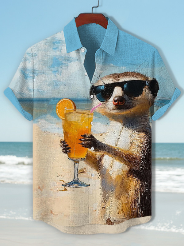 Tropical Beach Meerkat Cocktail Art Print Hawaiian Shirt Best Gifts For Husband