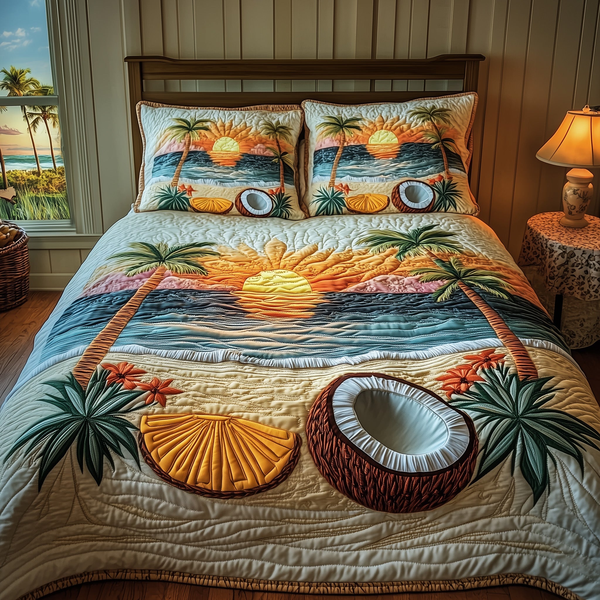 Tropical Beach Quilted Bedding Set Anniversary Gift