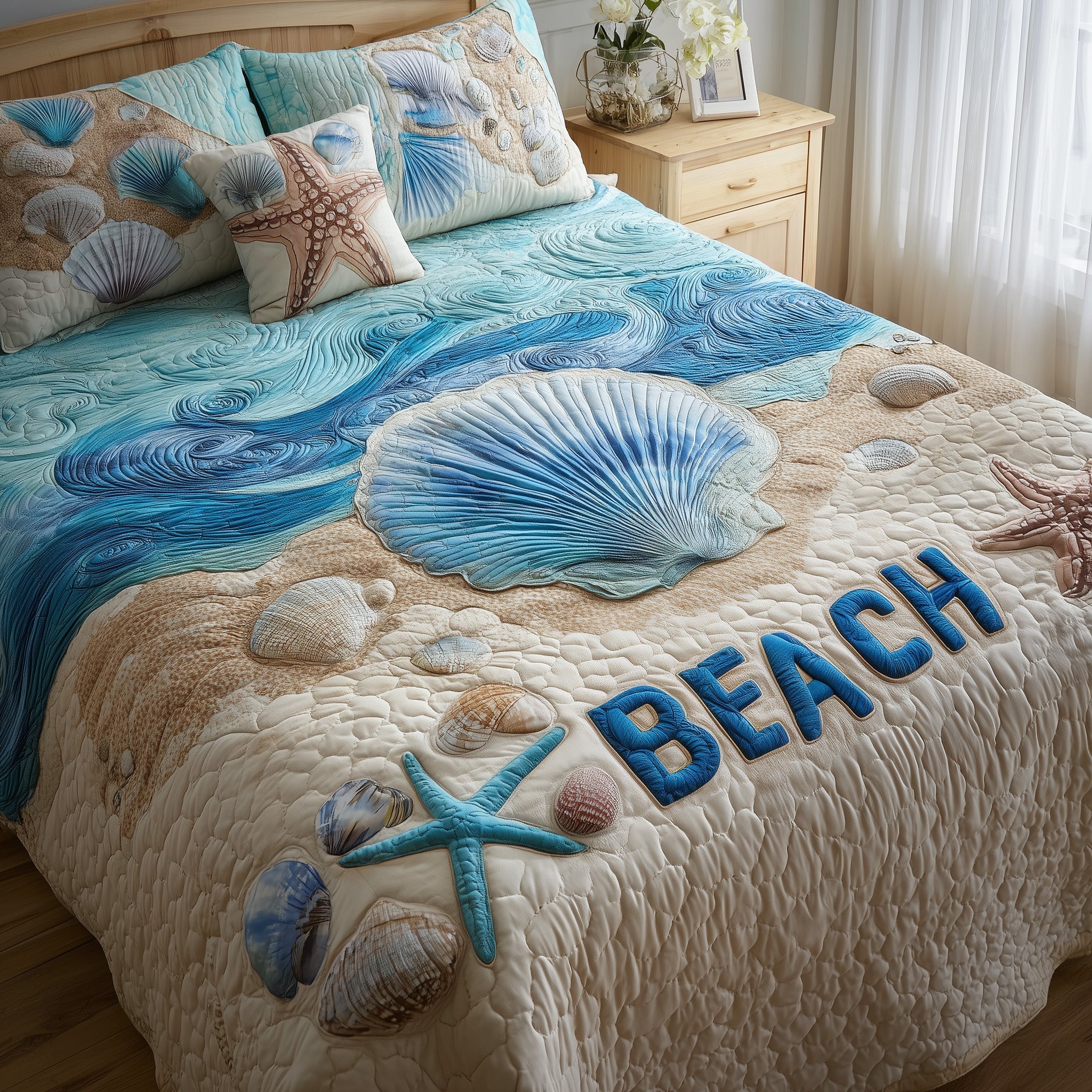 Tropical Beach Quilted Bedding Set Cotton Sateen