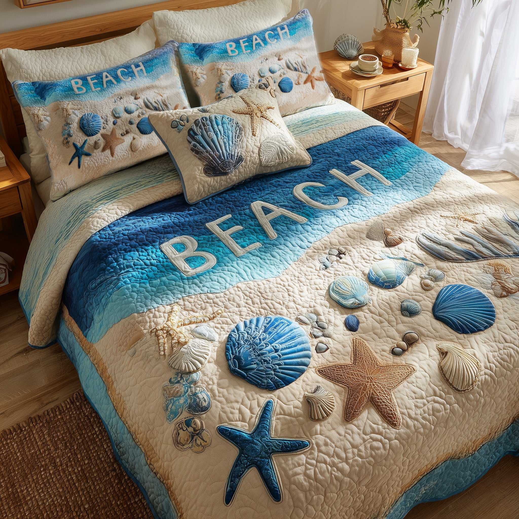 Tropical Beach Quilted Bedding Set Duvet Cover Bedspread Best Gifts For Ocean Lovers