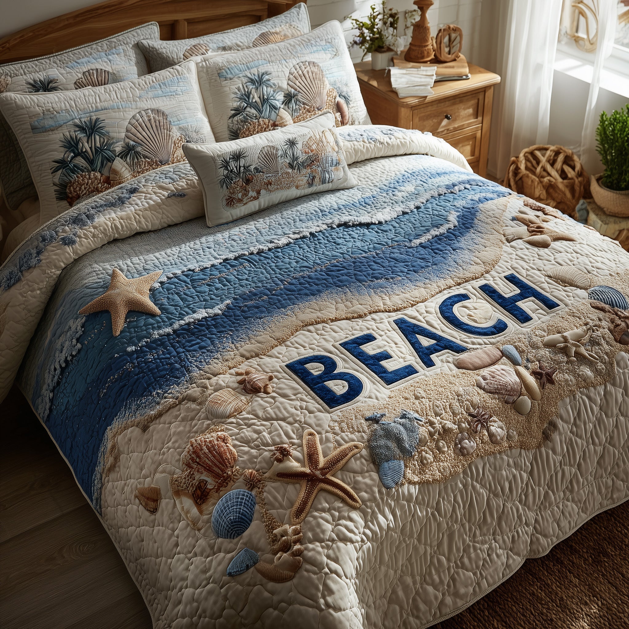 Tropical Beach Quilted Bedding Set Duvet Cover Bedspread Gifts For An Ocean Lover