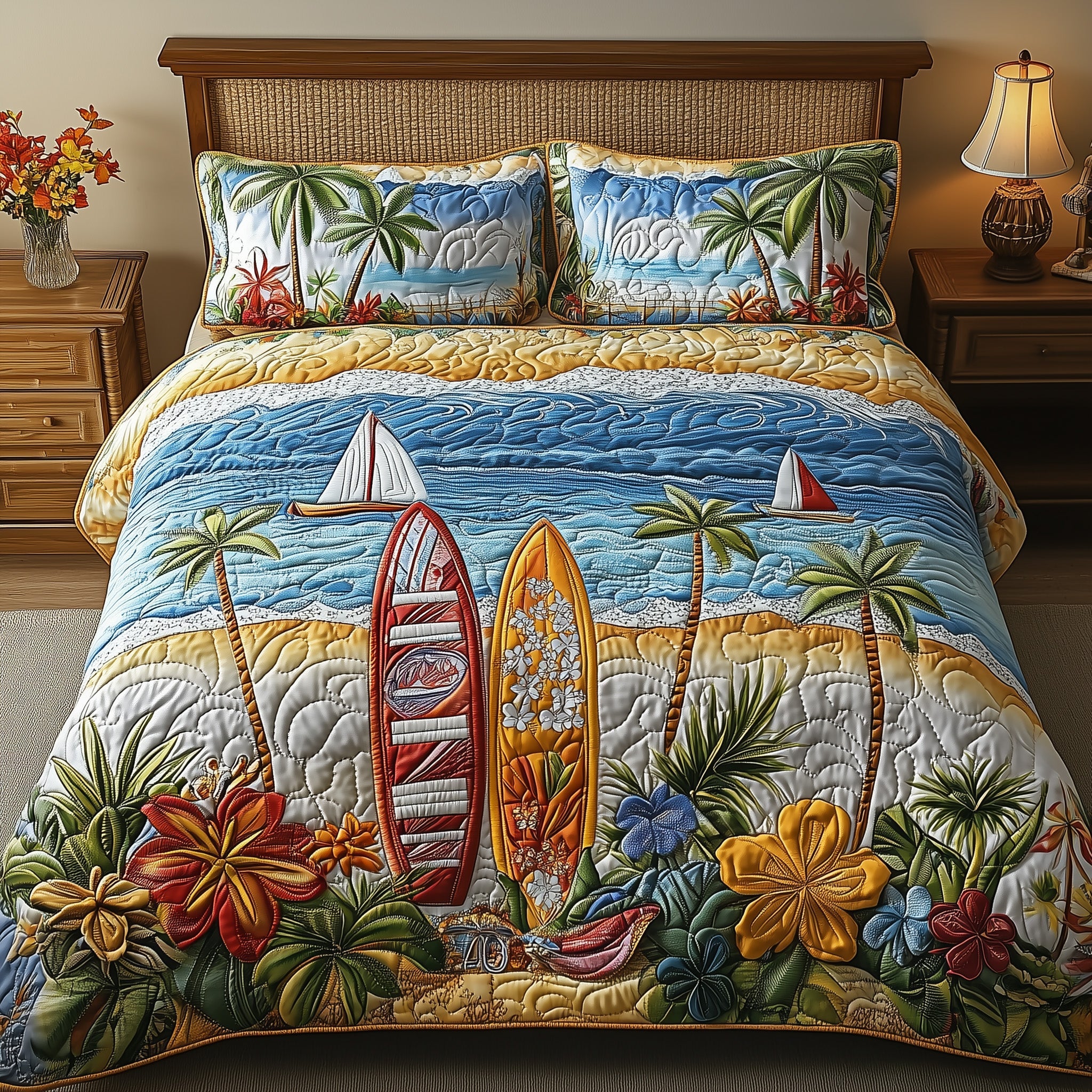 Tropical Beach Quilted Bedding Set Duvet Cover Bedspread Presents For Sea Lovers