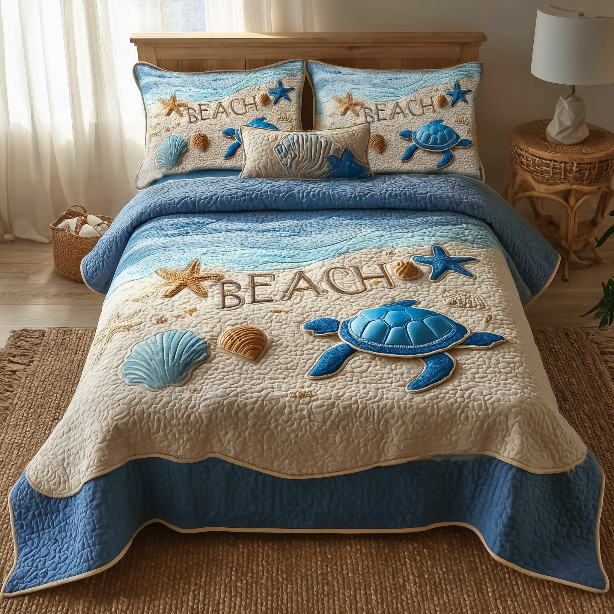 Tropical Beach Quilted Bedding Set Duvet Cover Bedspread Summer Presents For Sea Lovers