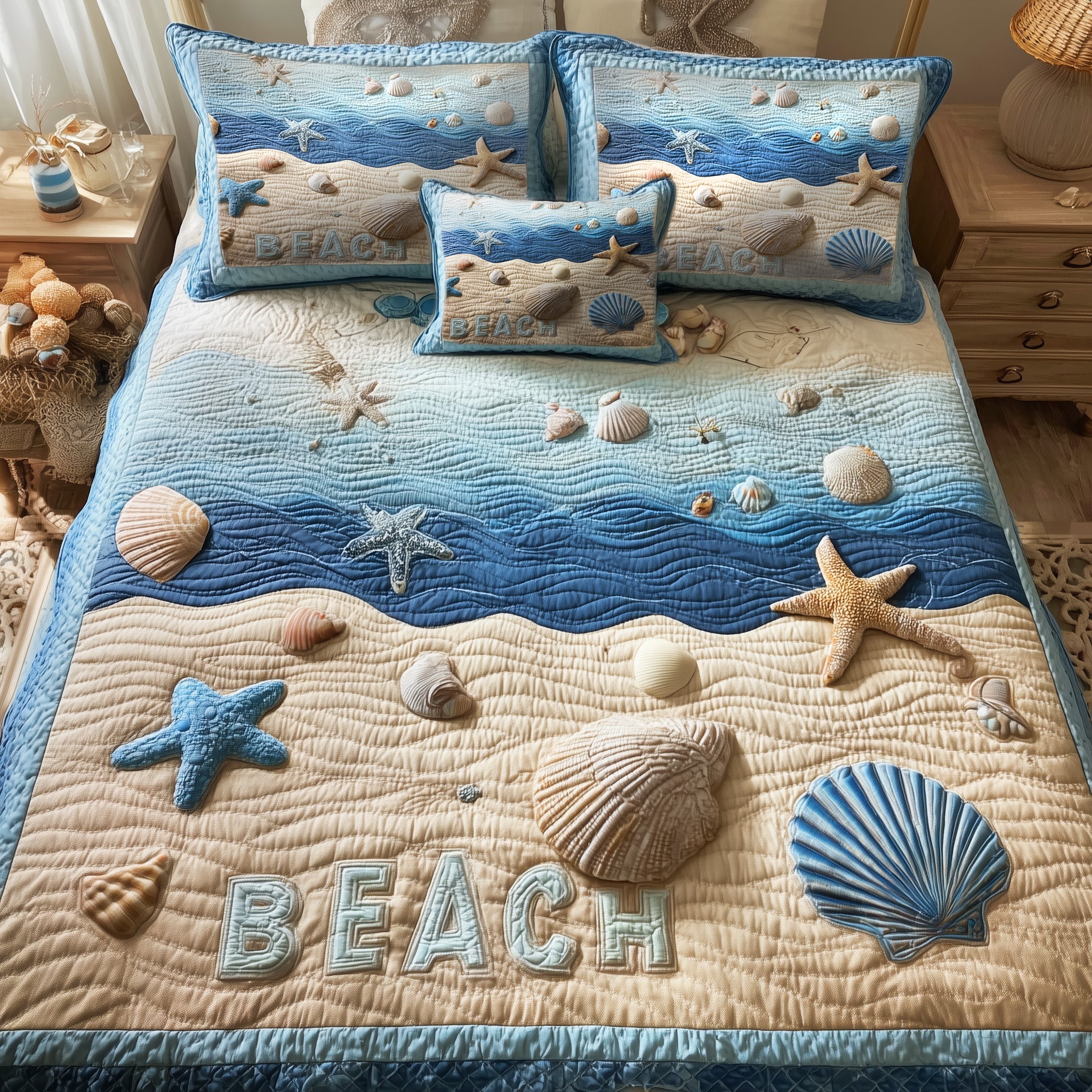 Tropical Beach Quilted Bedding Set For Couples