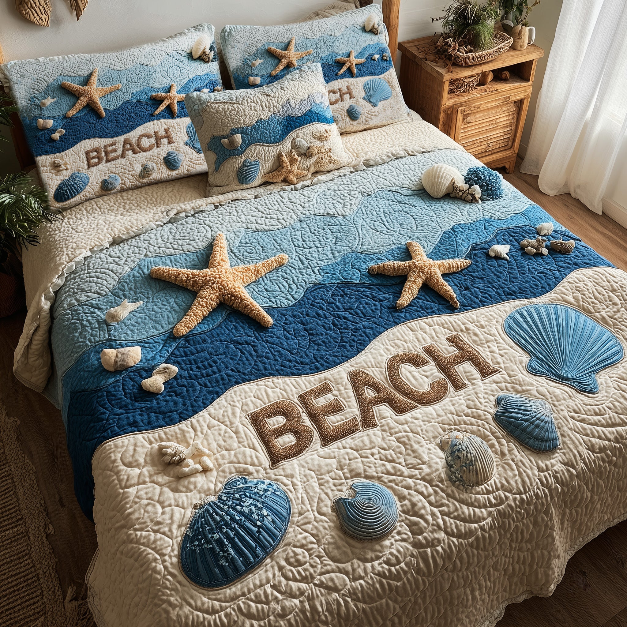 Tropical Beach Quilted Bedding Set For Family