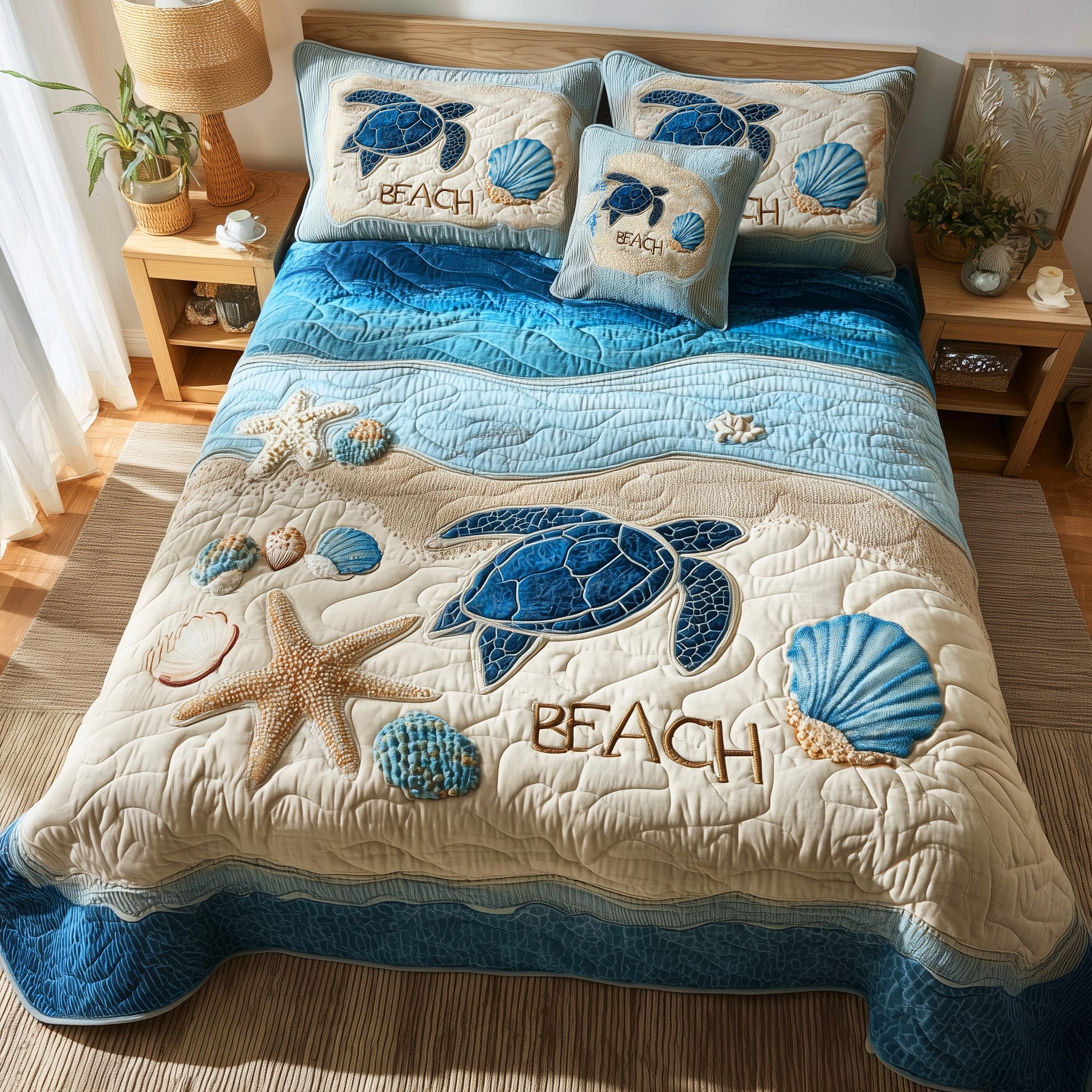 Tropical Beach Quilted Bedding Set For Men