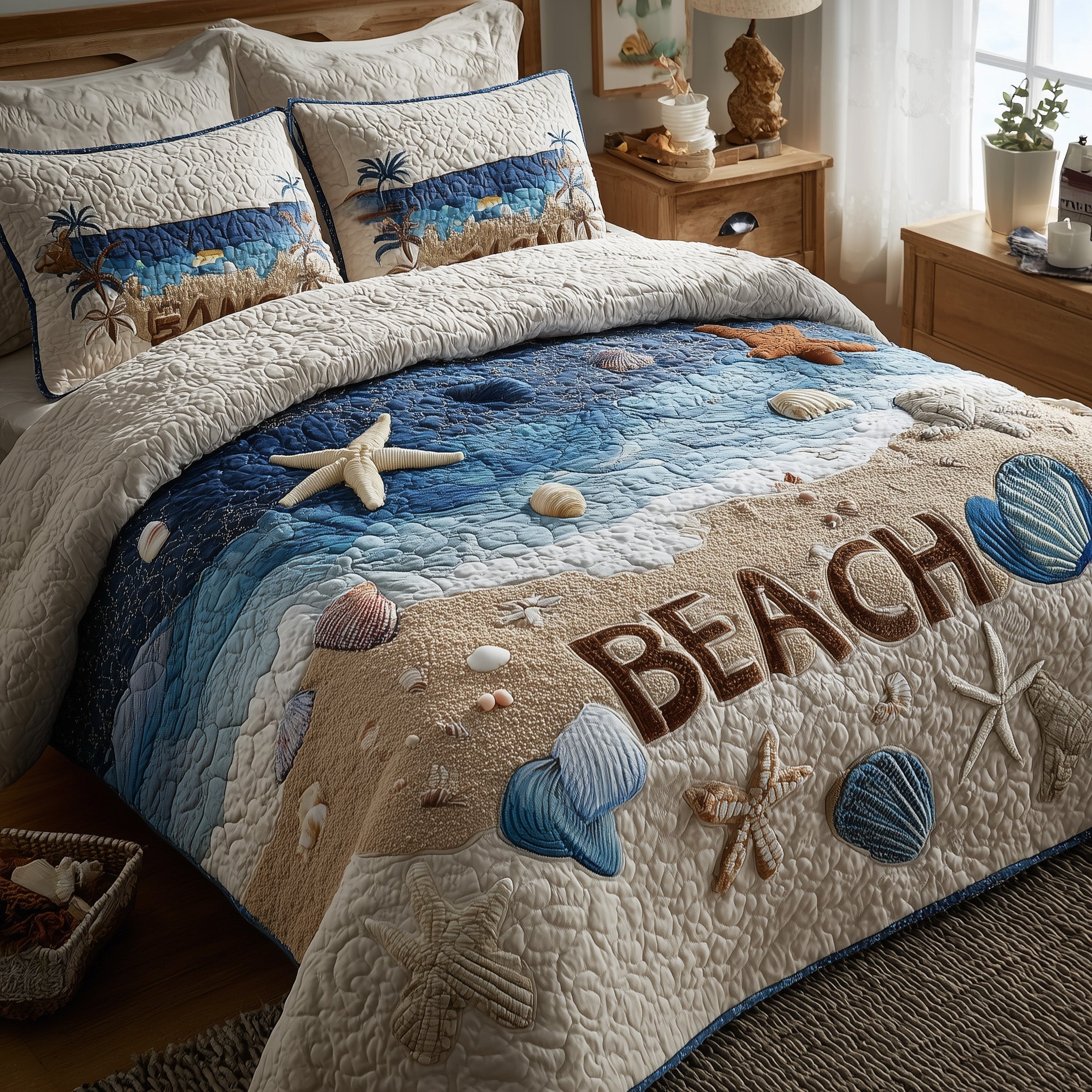 Tropical Beach Quilted Bedding Set For Women