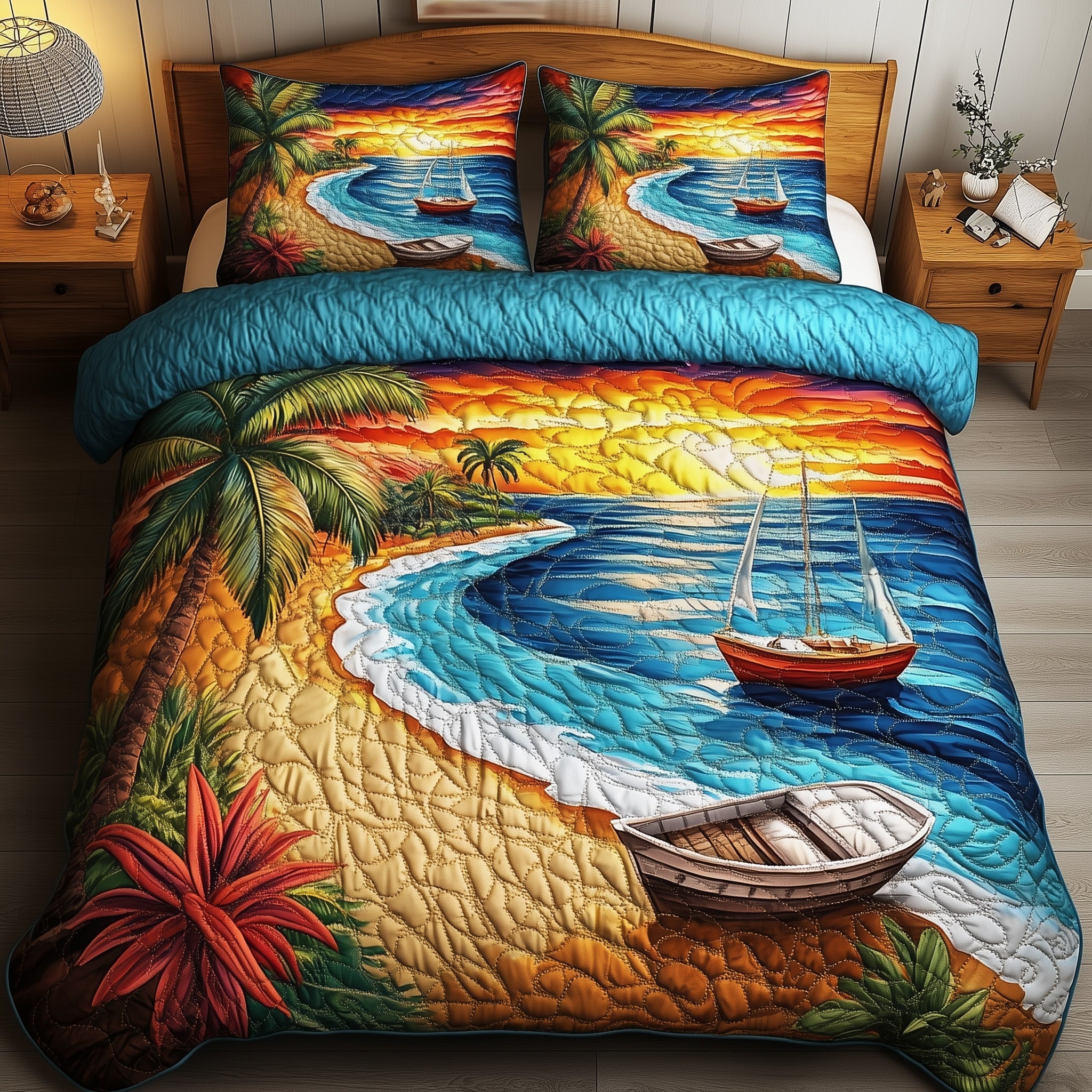 Tropical Beach Quilted Bedding Set Housewarming Gift(2)