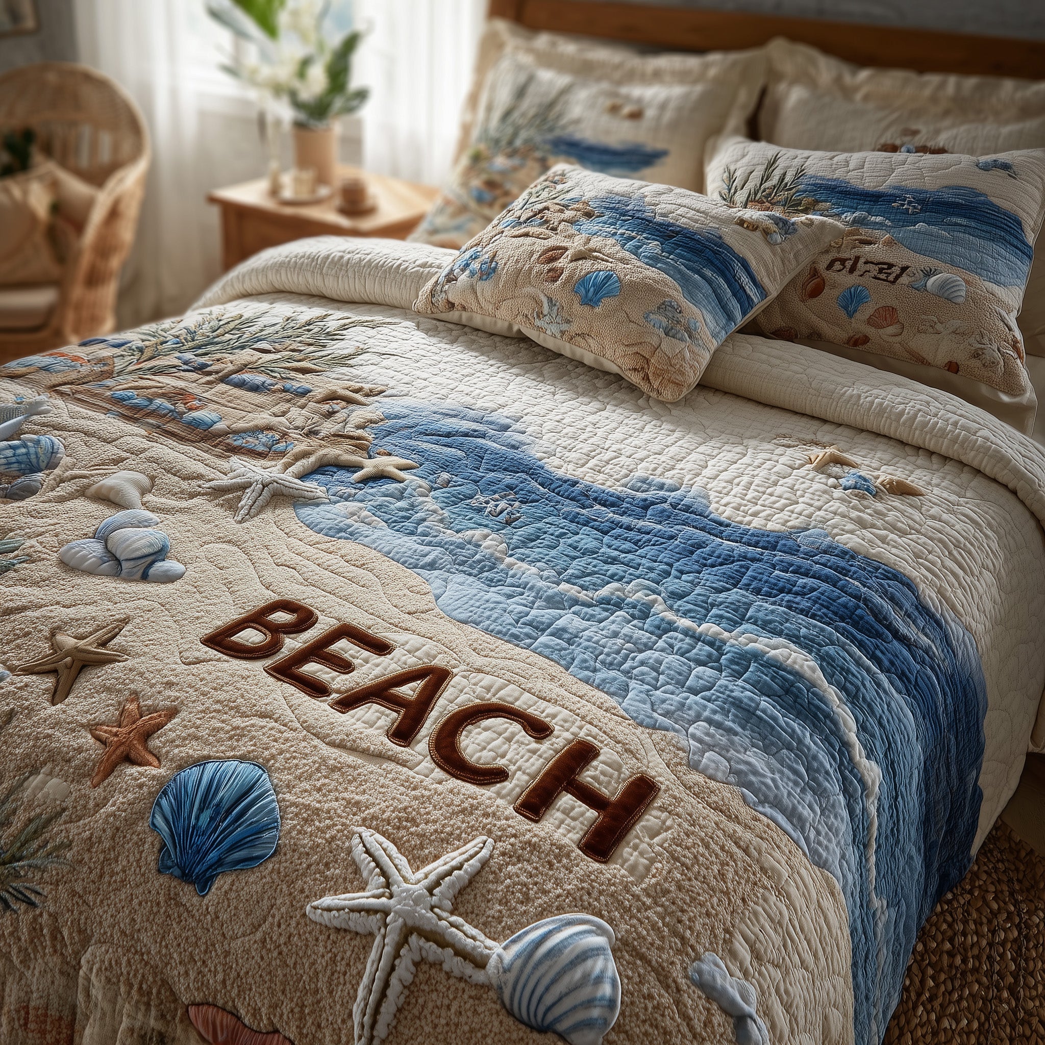 Tropical Beach Quilted Bedding Set Microfiber