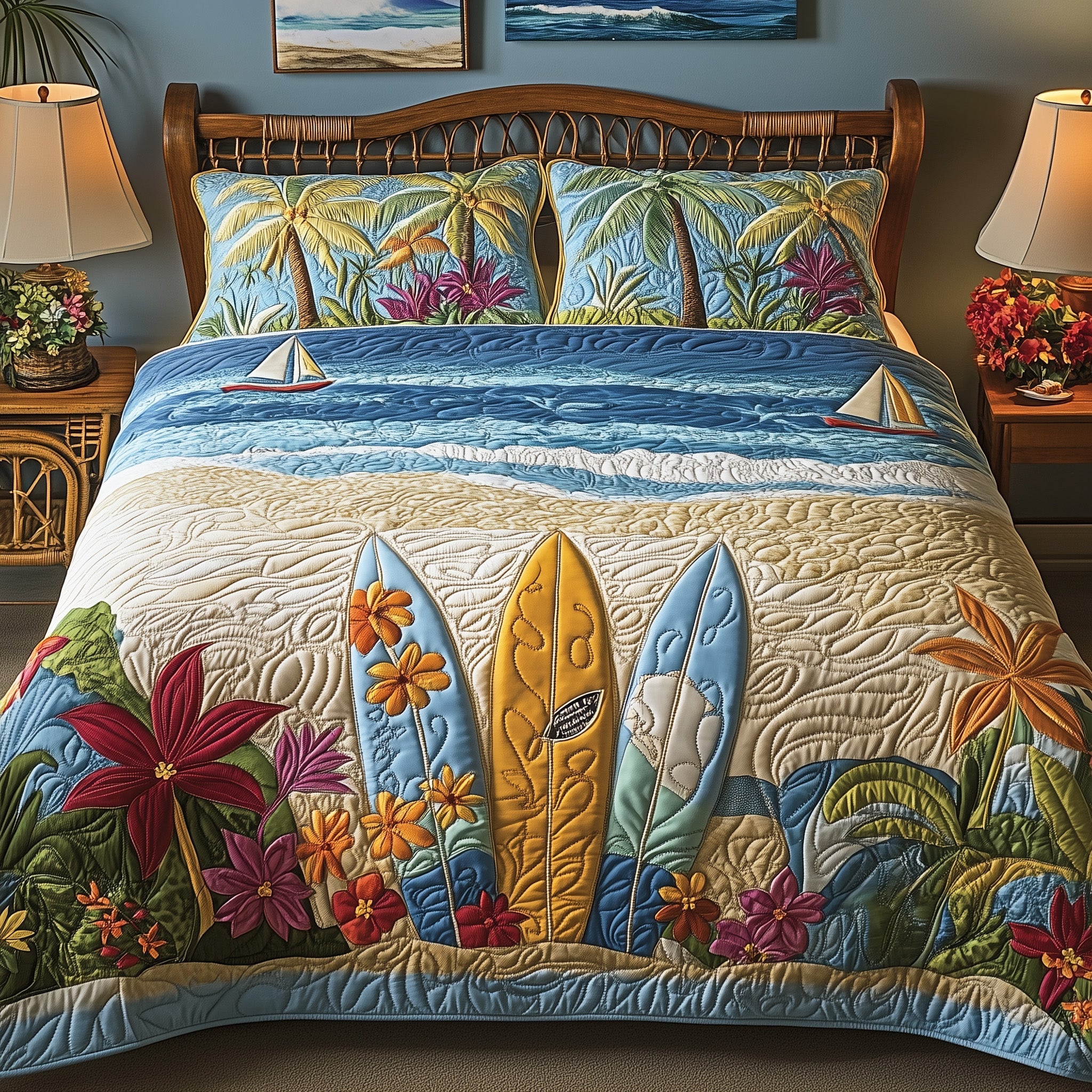 Tropical Beach Quilted Bedding Set Sea Breeze Decor Tropical Summer Bedding Gifts