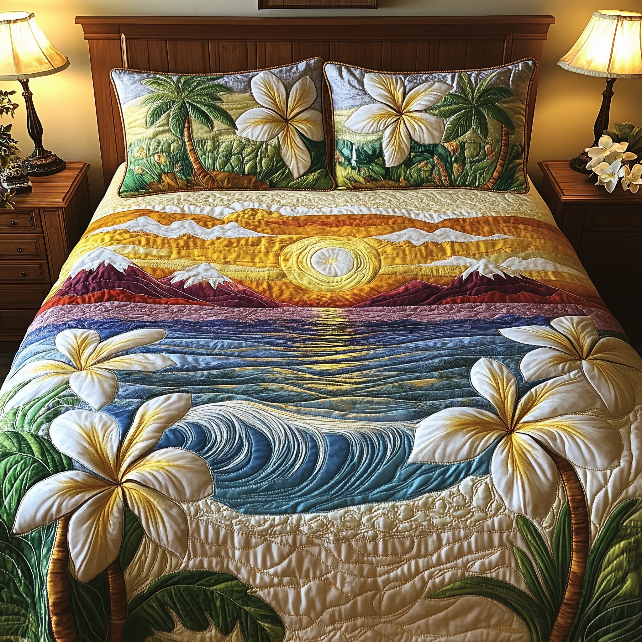 Tropical Beach Quilted Bedding Set Surfing Paradise Decor Tropical Summer Bedding Gifts