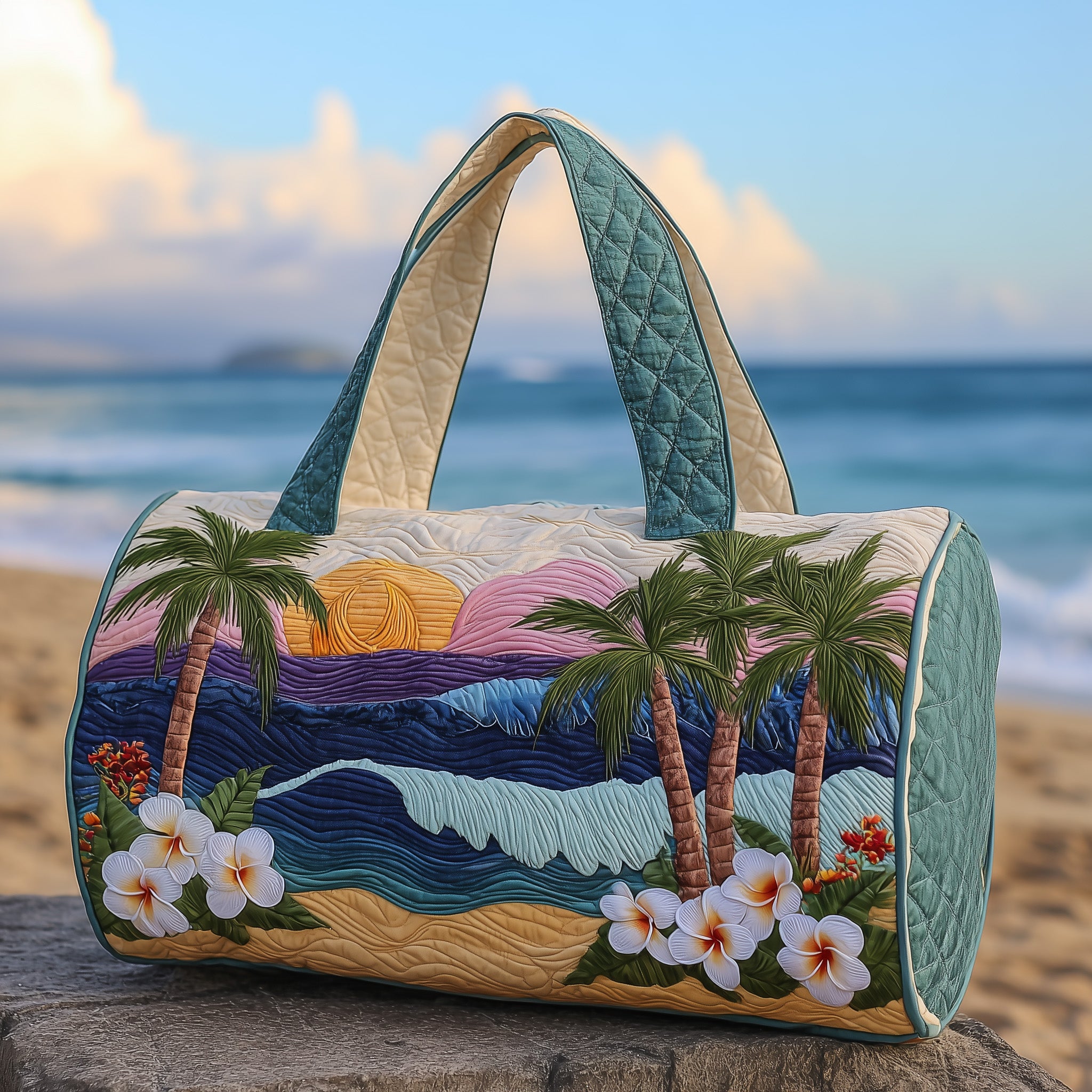 Tropical Beach Quilted Duffle Bag For Daily Commute
