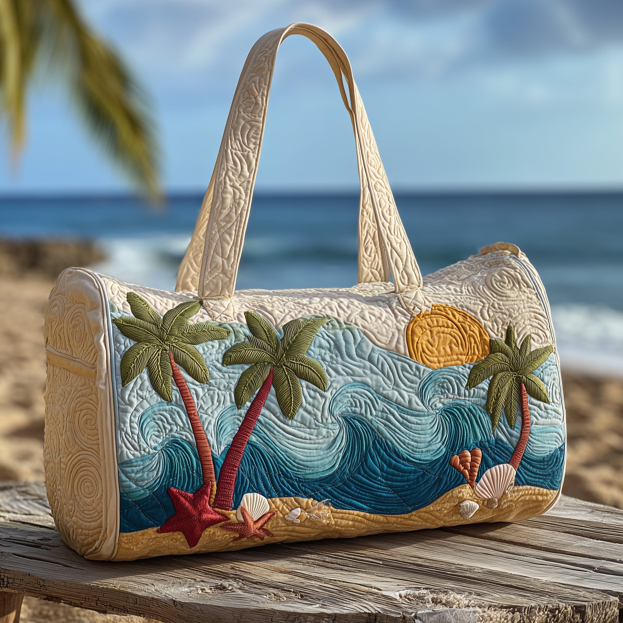Tropical Beach Quilted Duffle Bag For School And Gym