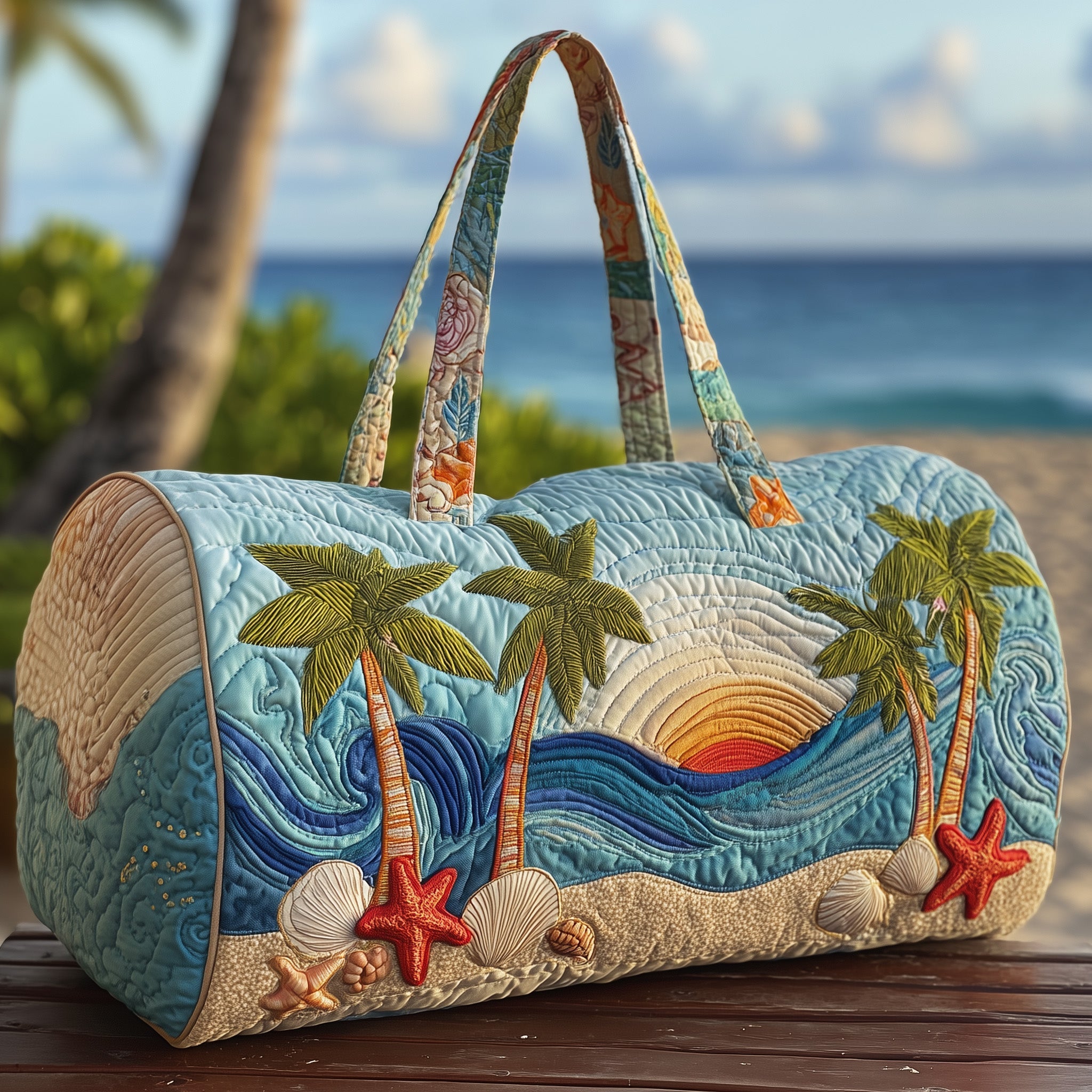 Tropical Beach Quilted Duffle Bag For Weekend Trips