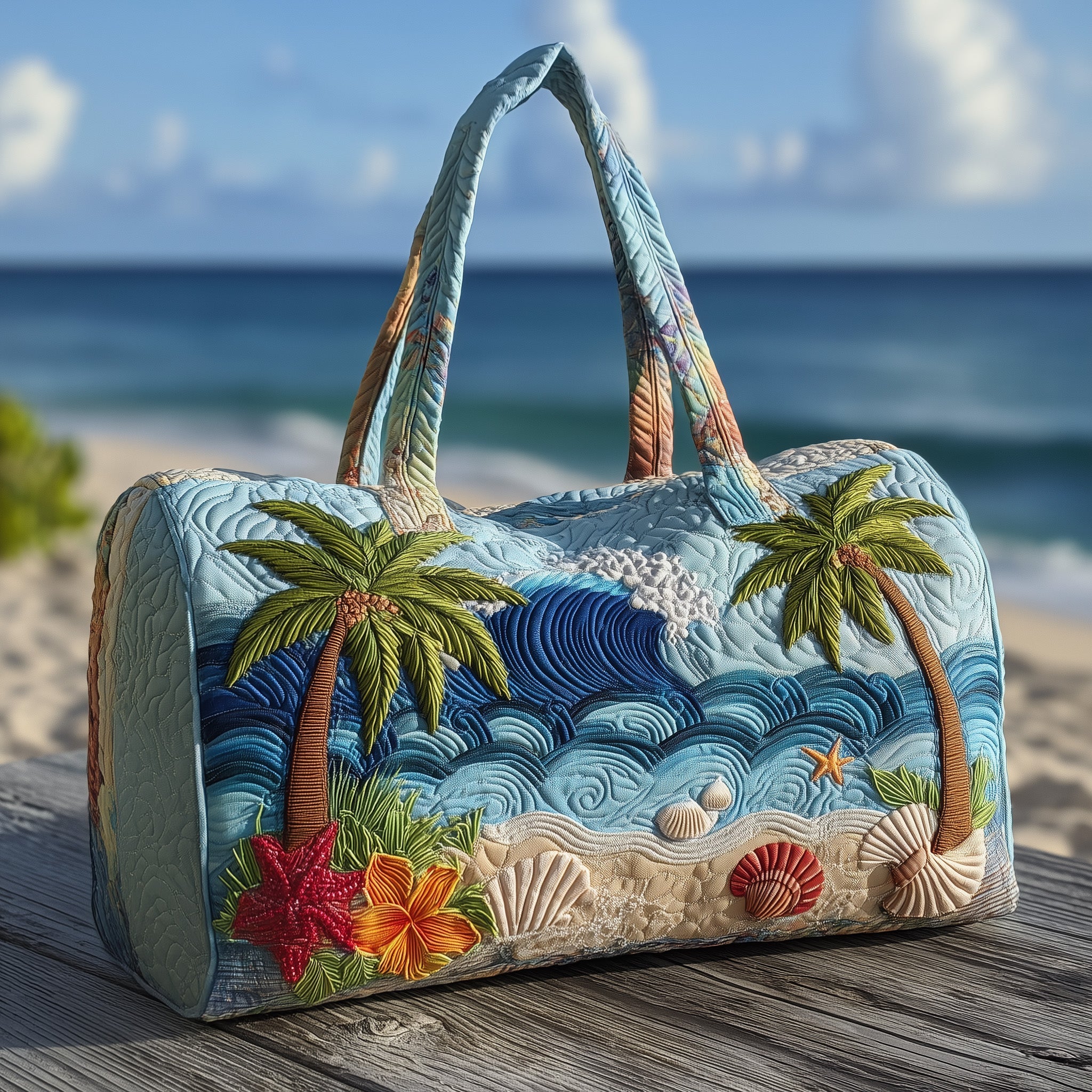 Tropical Beach Quilted Duffle Bag For Work And Travel