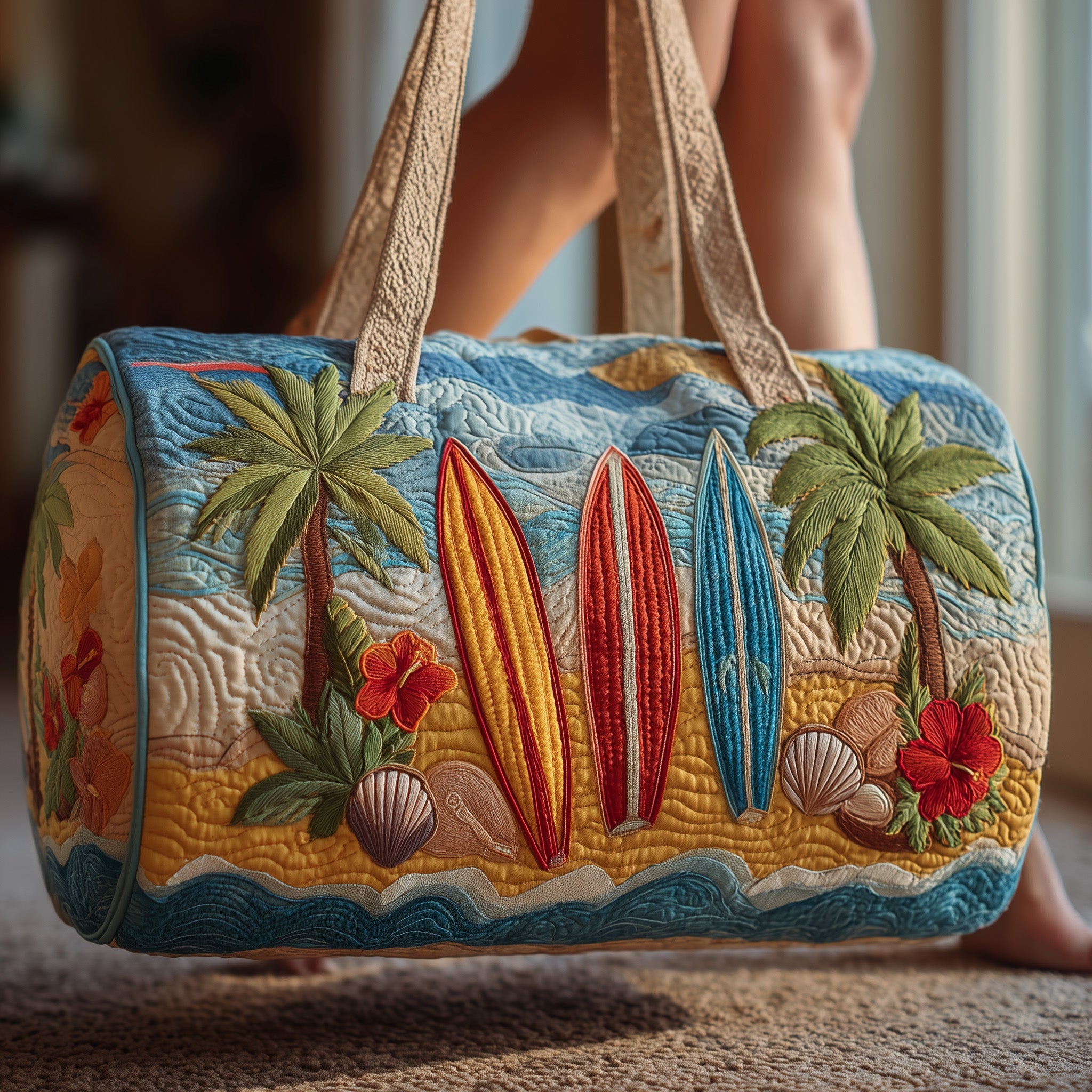Tropical Beach Quilted Duffle Bag Gift For Him