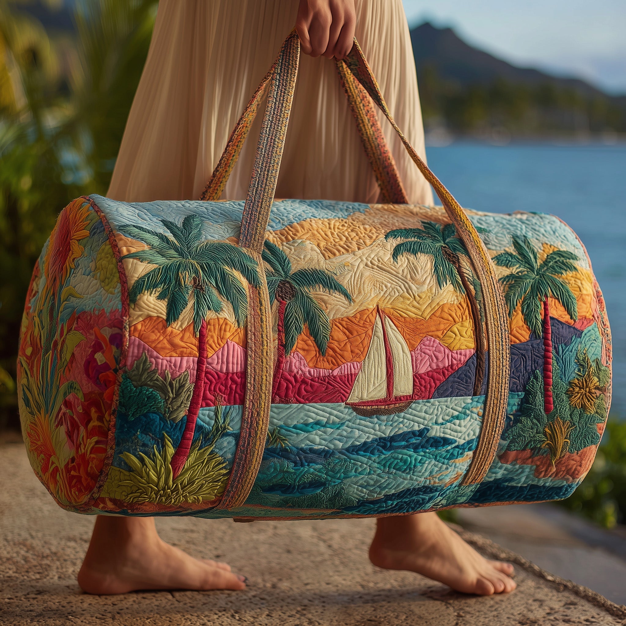 Tropical Beach Quilted Duffle Bag Gift For Mom