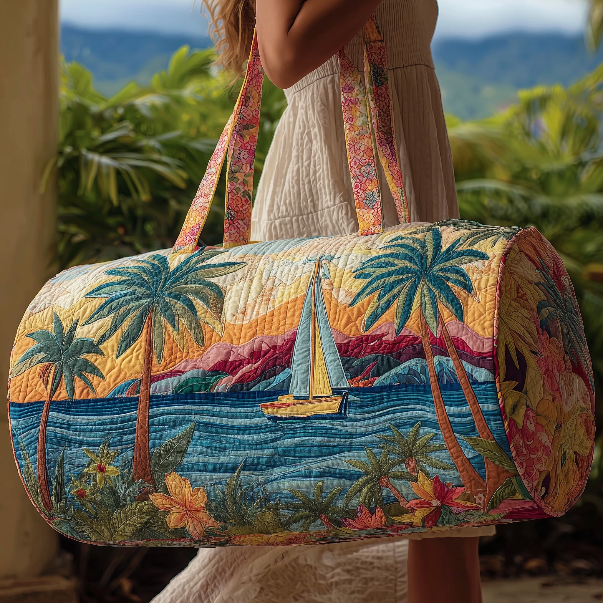 Tropical Beach Quilted Duffle Bag Summer Vacation Essential