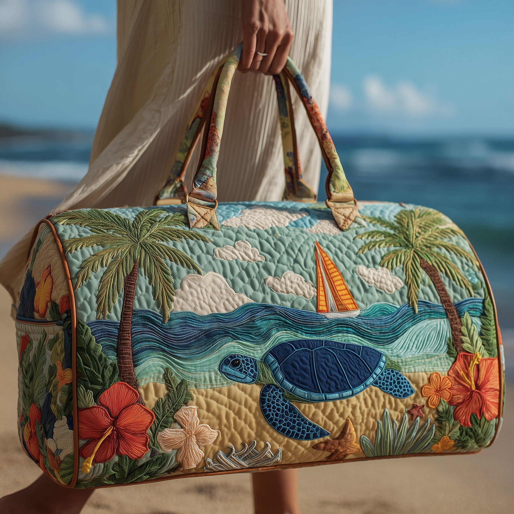 Tropical Beach Quilted Duffle Bag Valentine's Day Gift Idea