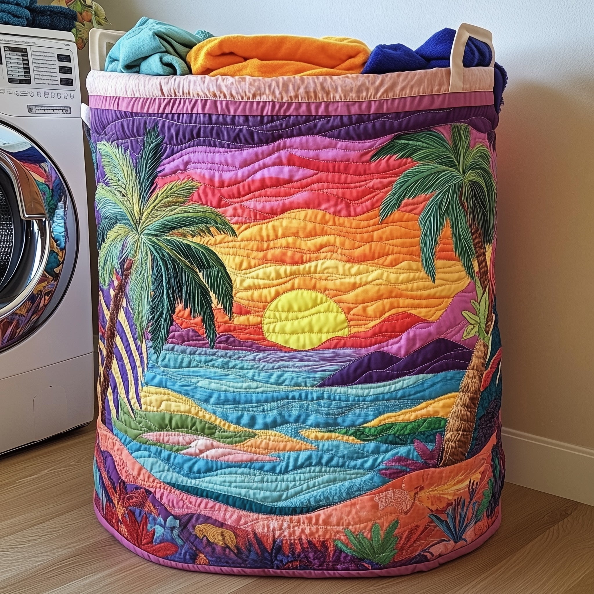 Tropical Beach Quilted Laundry Basket Merch For Family