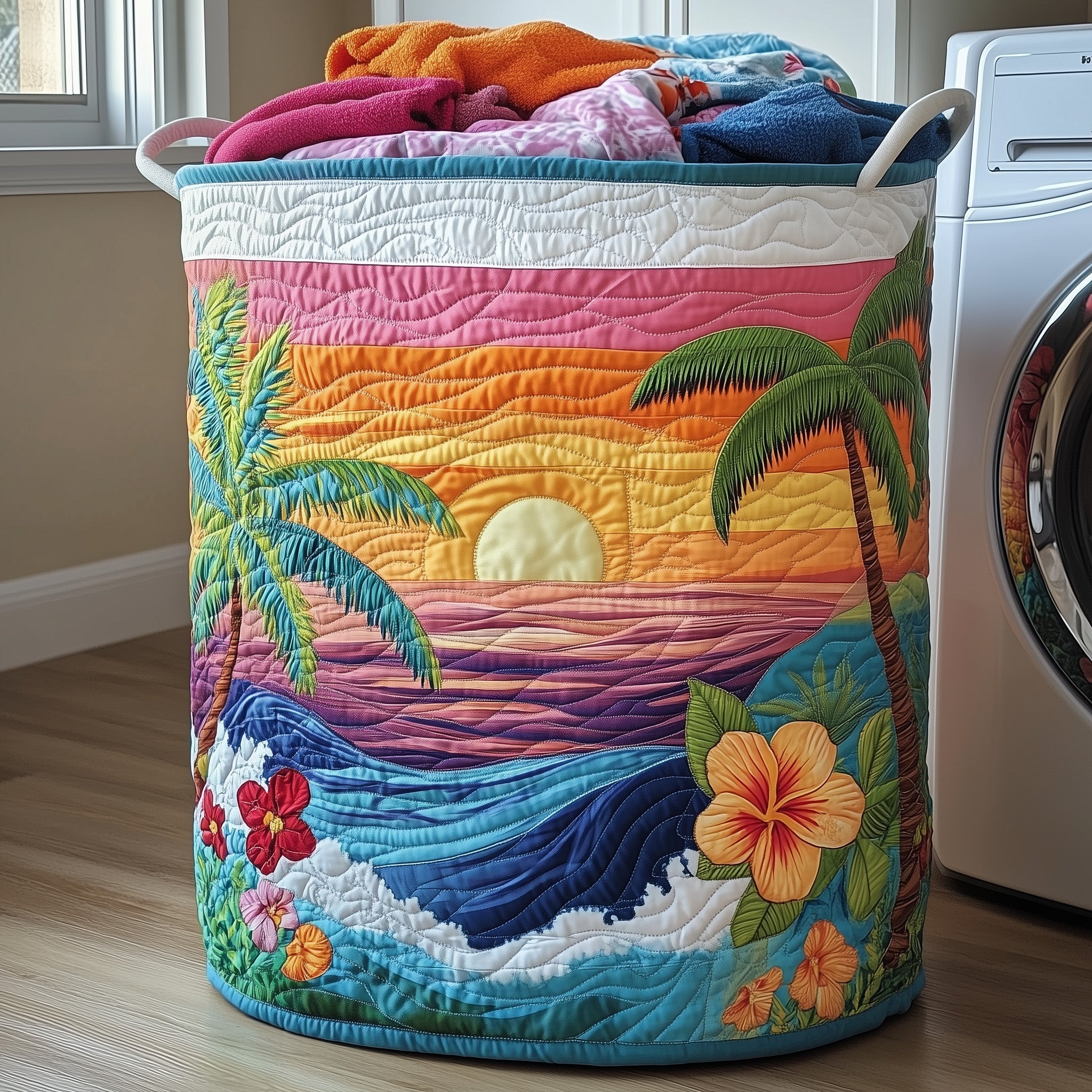 Tropical Beach Quilted Laundry Basket Perfect Gift For Apartment Living(1)