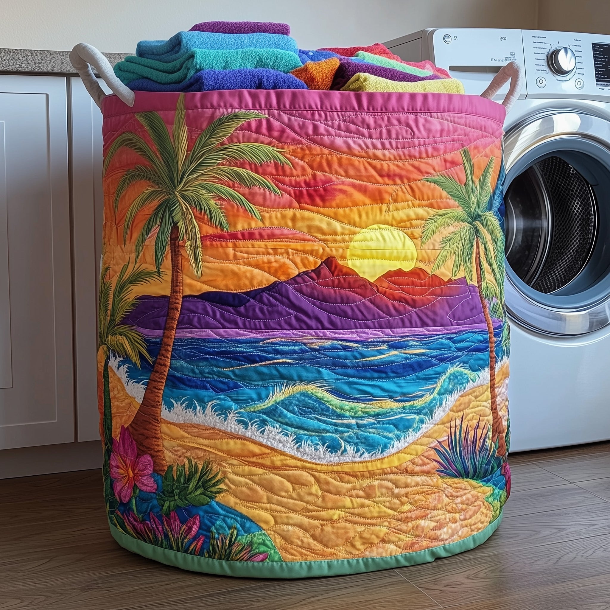 Tropical Beach Quilted Laundry Basket Winter Merch Essentials