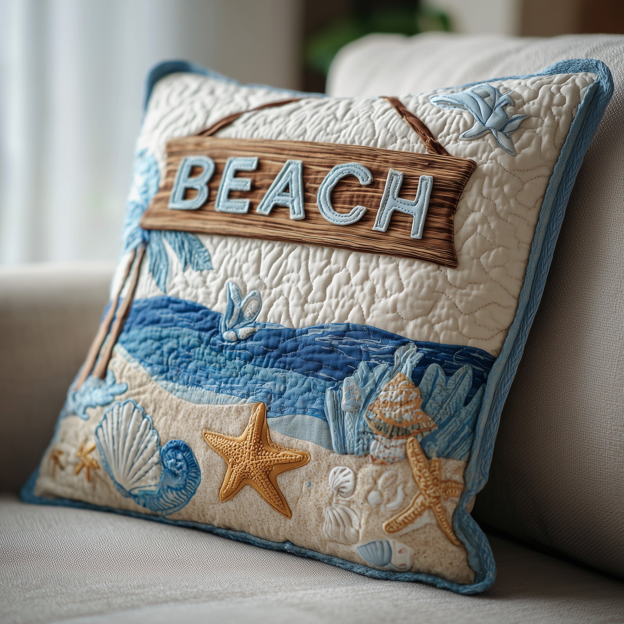 Tropical Beach Quilted Pillow Case Square Pillow Cushion CoverGift Ideas For Beach Lovers