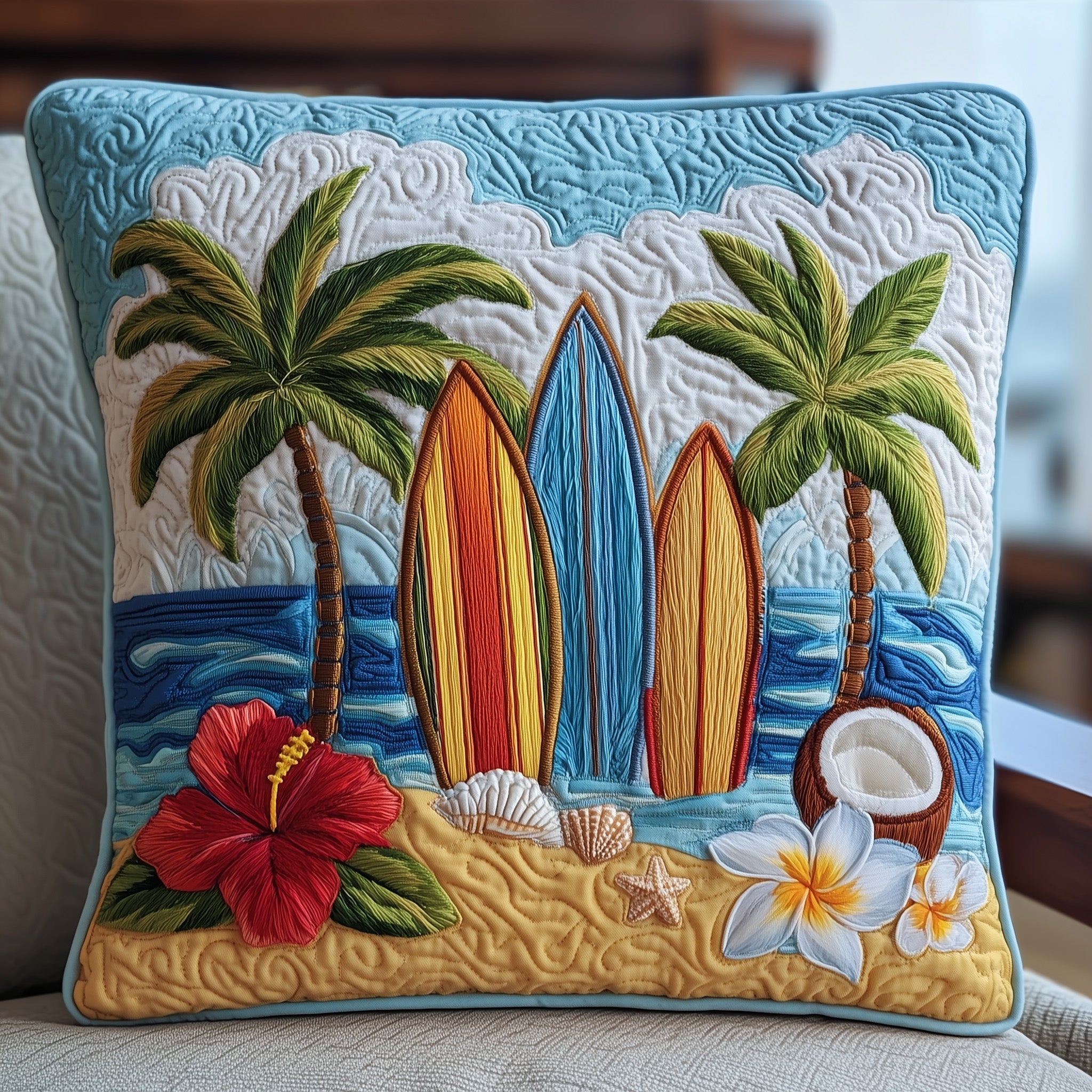 Tropical Beach Quilted Pillow Case Square Pillow Cushion CoverGifts For Beach Goers