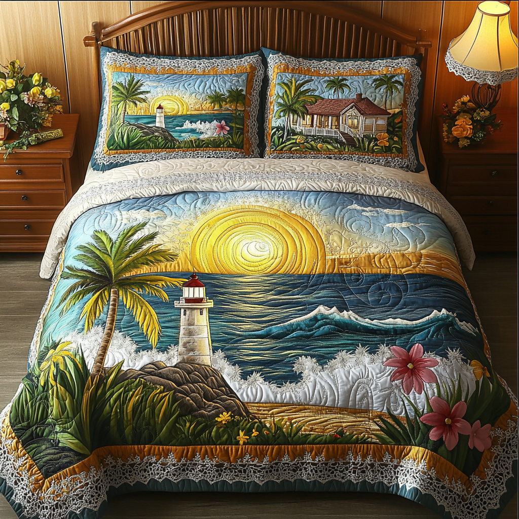 Tropical Beacon Quilted Bedding Set Best Bedding Gift for Holiday Season 2025