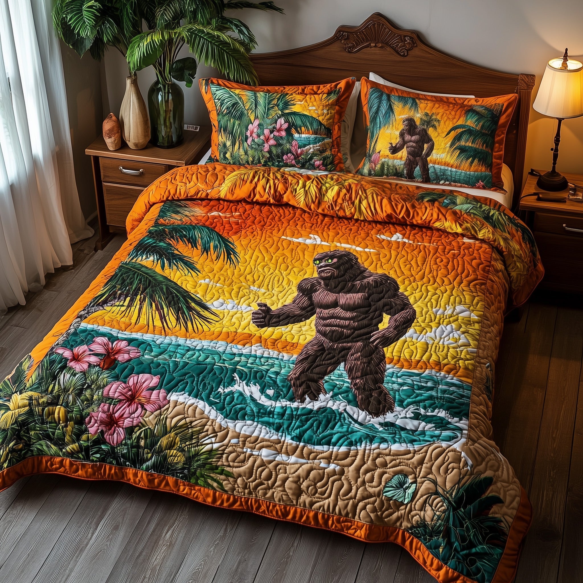 Tropical Bigfoot Quilted Bedding Set Duvet Cover Bedspread Bigfoot Gift Ideas