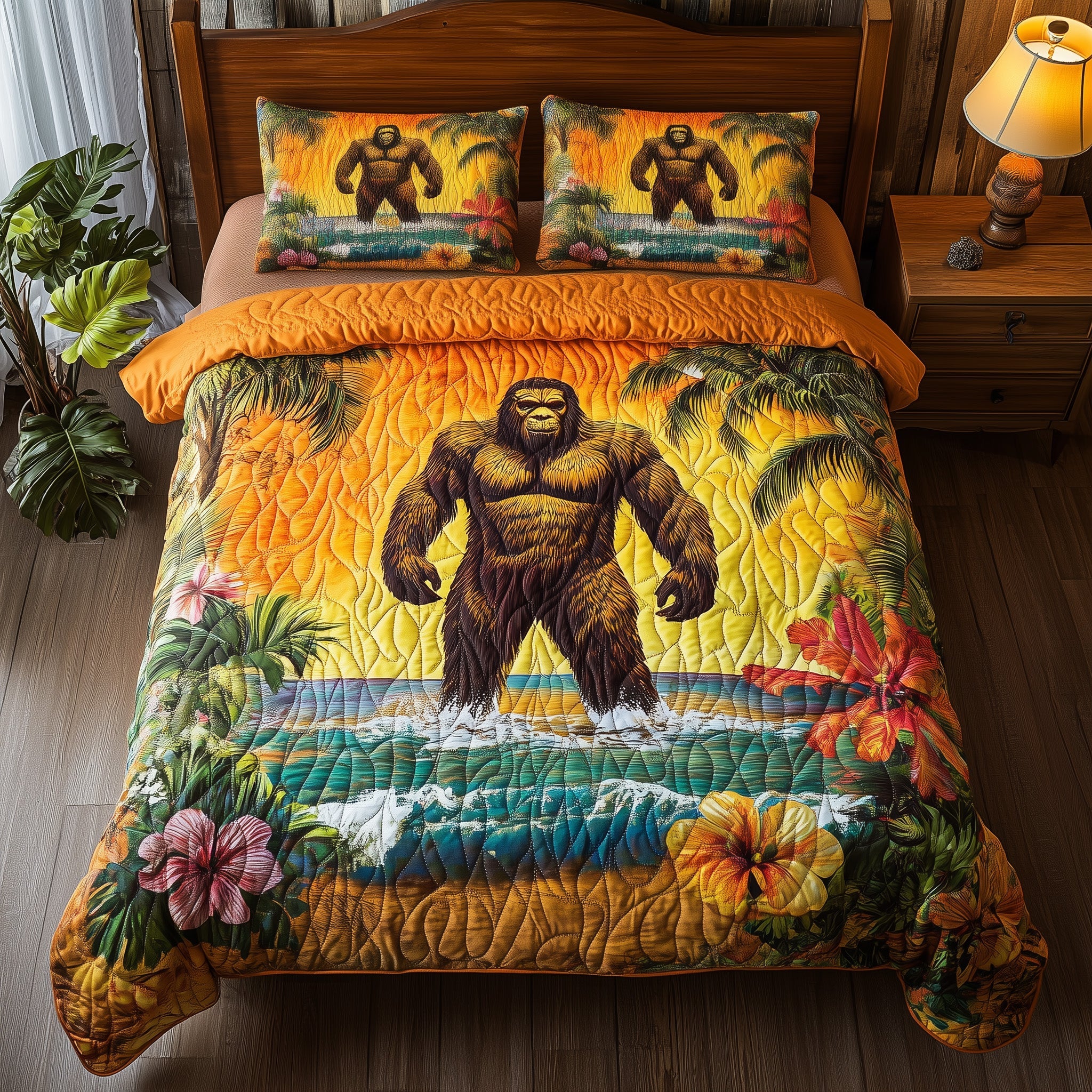 Tropical Bigfoot Quilted Bedding Set Duvet Cover Bedspread Gifts For Bigfoot Lovers