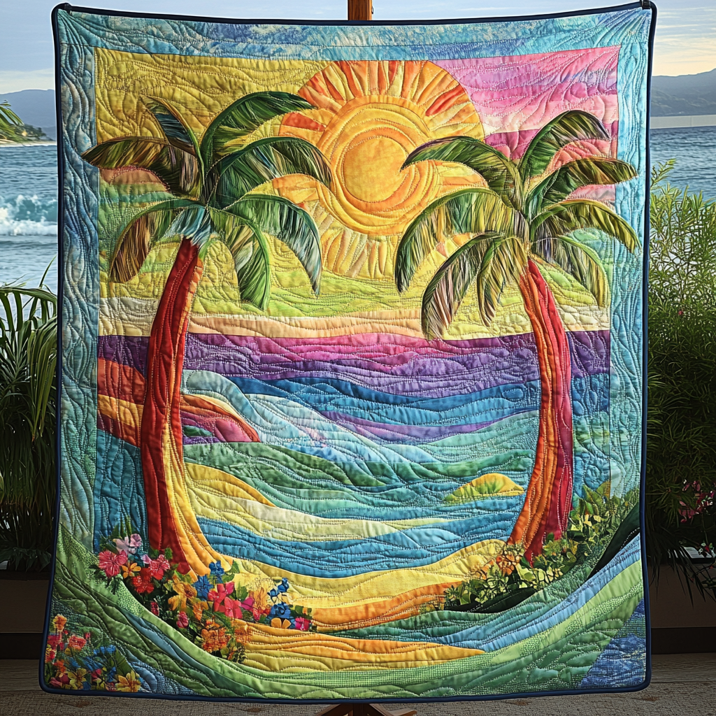 Tropical Bliss Quilted Blanket Best Couch Throw Blanket Best Christmas Gifts For Surfers