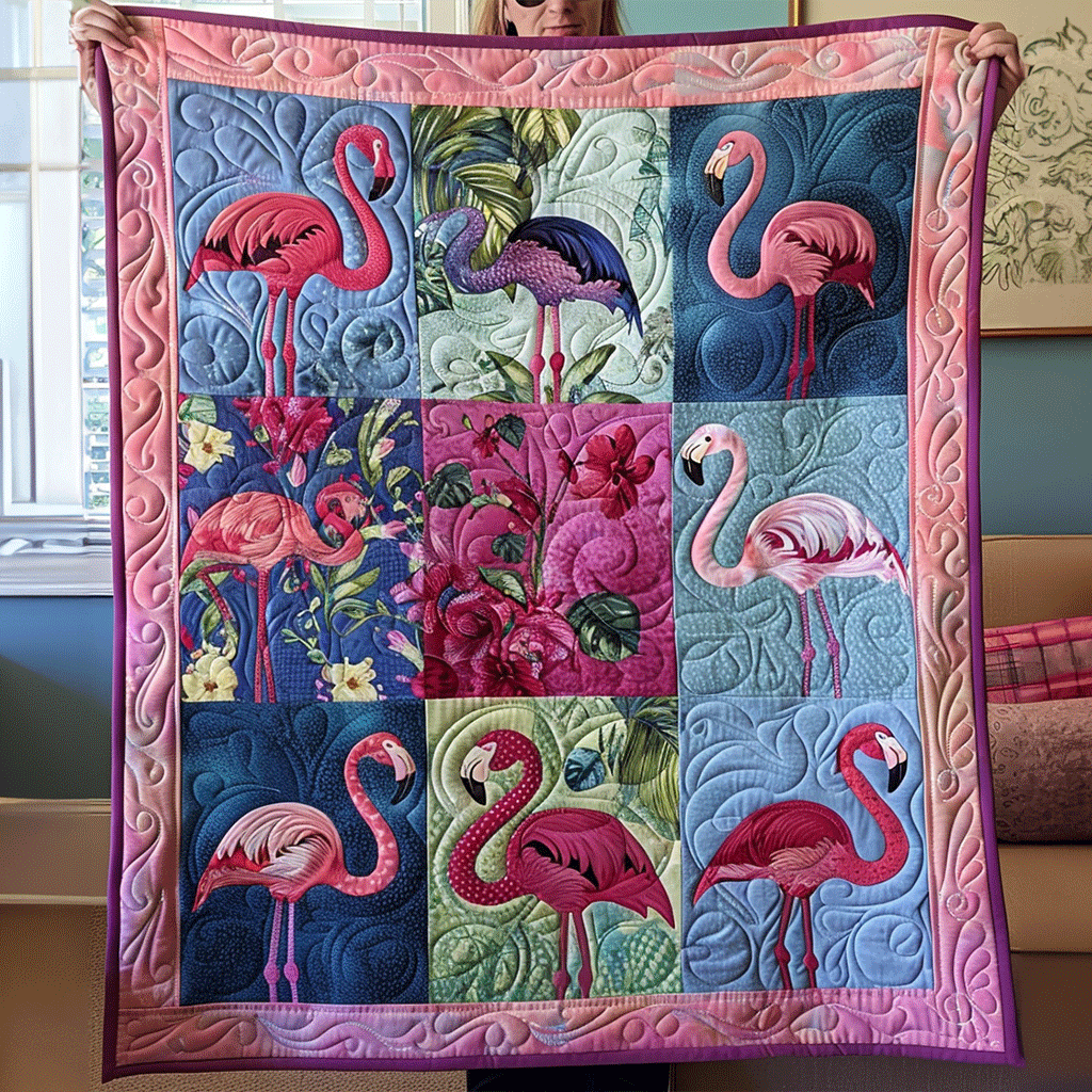 Tropical Bliss Quilted Blanket Flamingo Gifts For Her