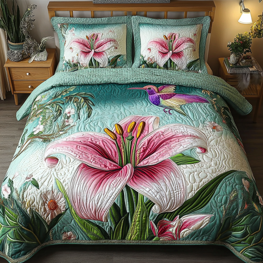 Tropical Bloom Quilted Bedding Set Bed Decor Unique Hummingbird Gifts