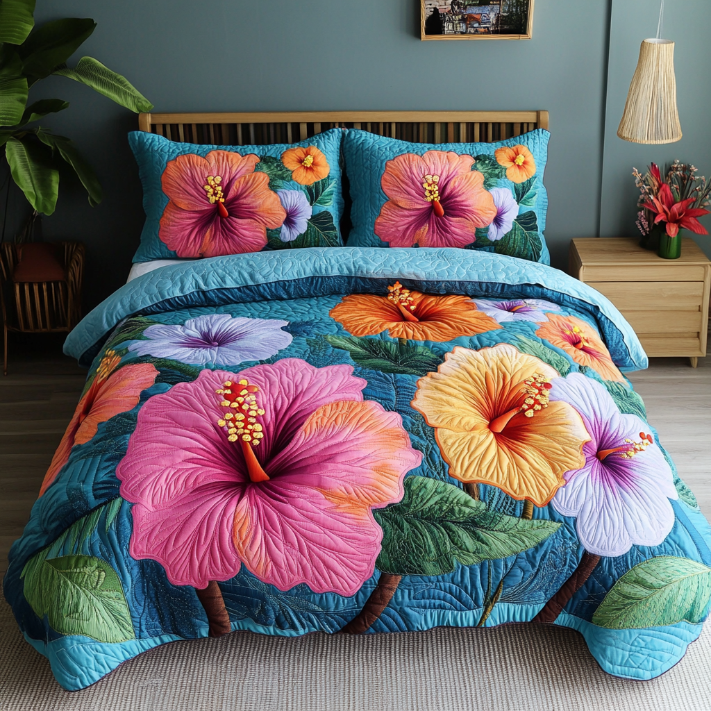 Tropical Bloom Quilted Bedding Set Warm and Breathable Bedding Set for All Seasons