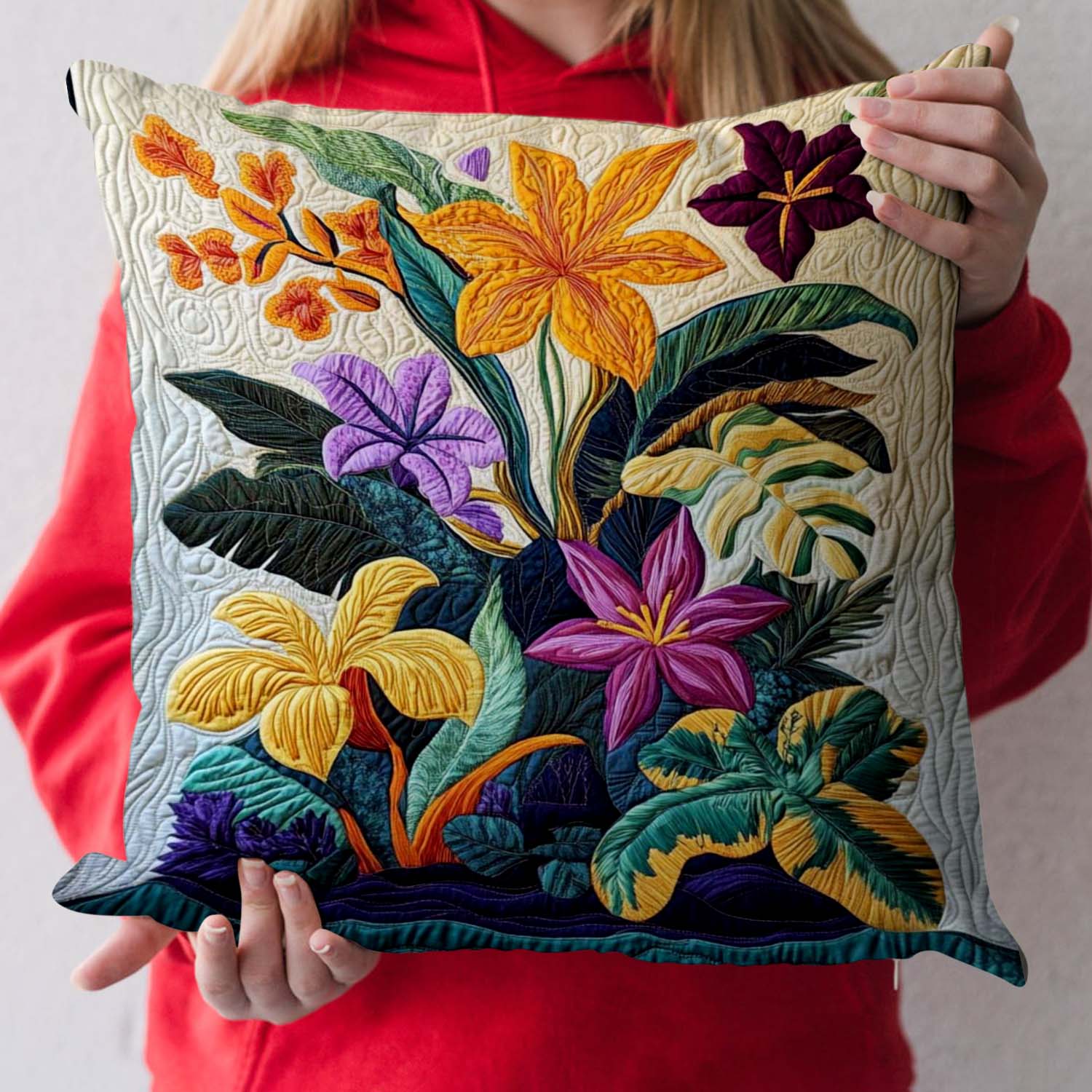 Tropical Bloom Quilted Pillow Case Quilted Christmas Pillow Cover