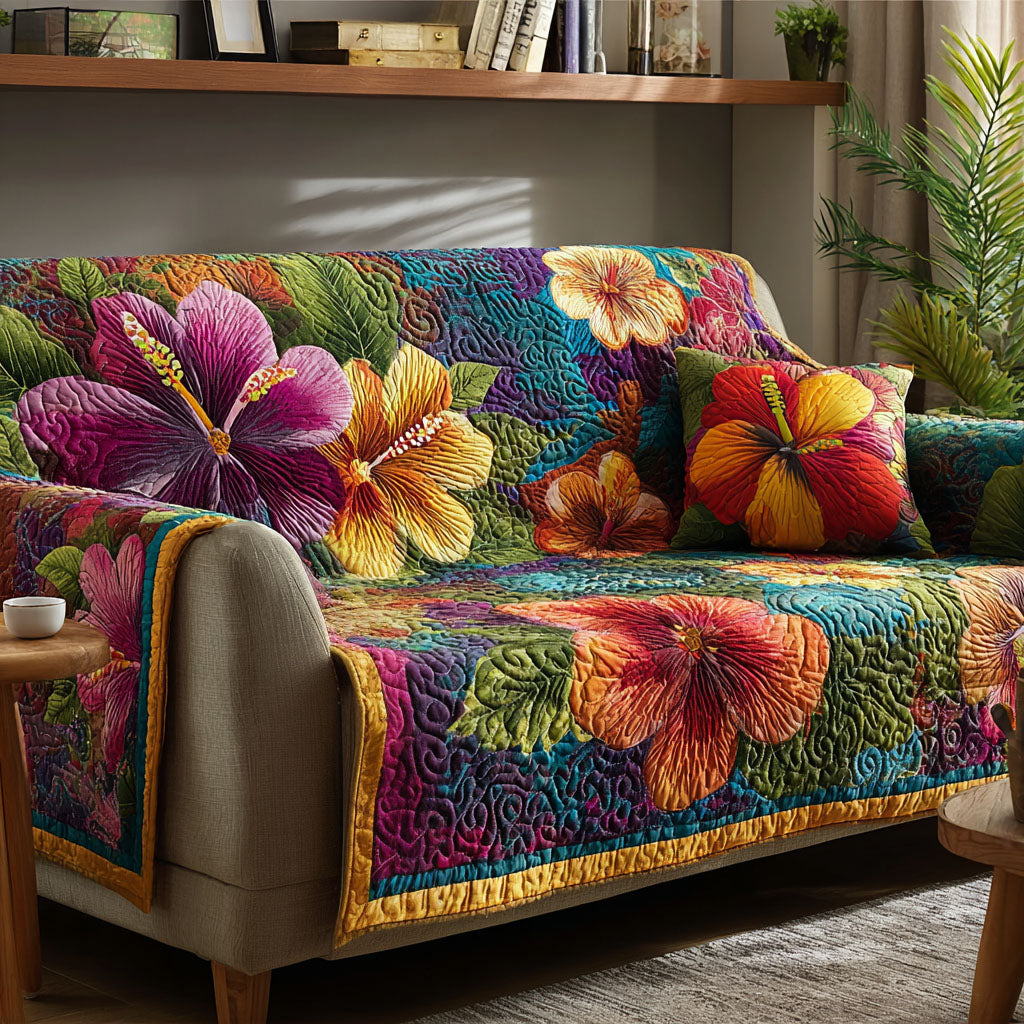 Tropical Bloom Quilted Sofa Cover Holiday Couch Covers Gifts For Family