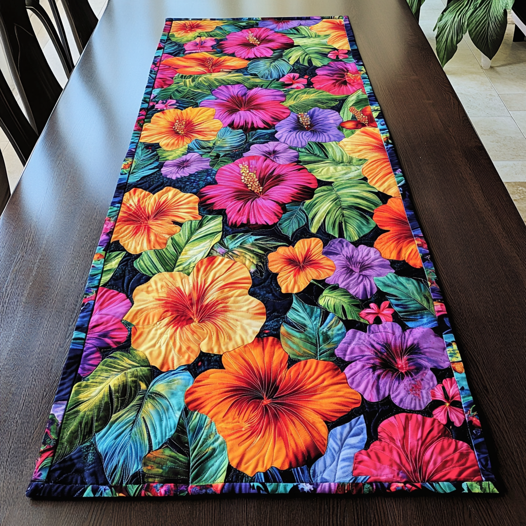 Tropical Bloom Quilted Table Runner Tropical Dining Table Decor Gift Ideas For Mom