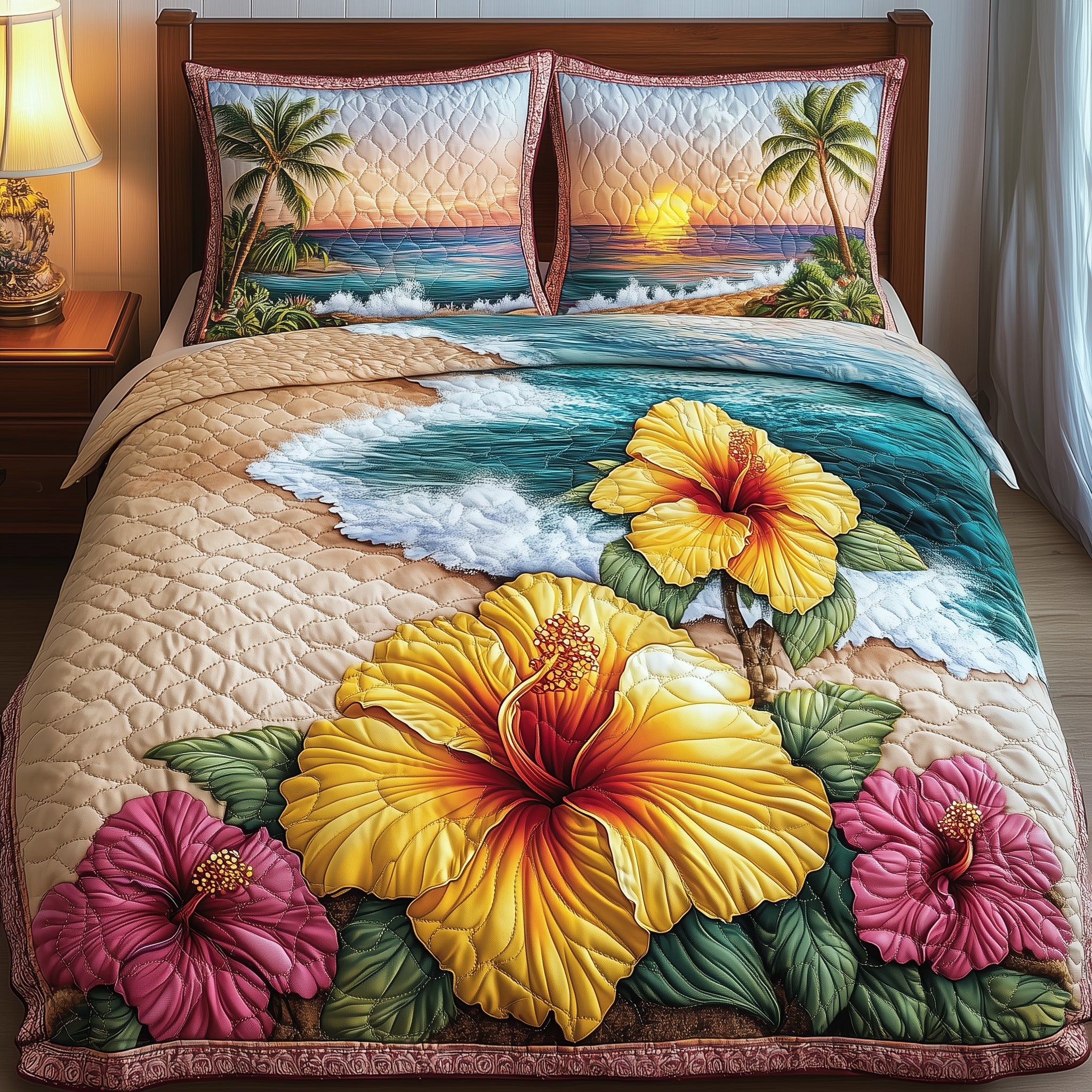 Tropical Blooming Quilted Bedding Set Duvet Cover Merchandise Best Housewarming Gifts
