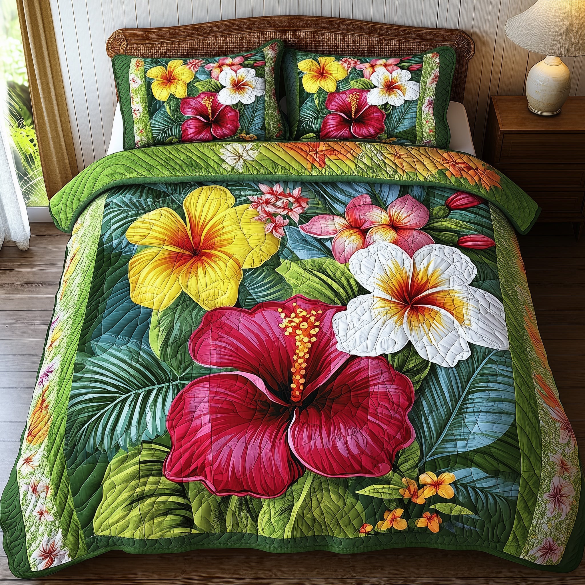 Tropical Blooming Quilted Bedding Set Duvet Cover Merchandise Good Housewarming Gifts