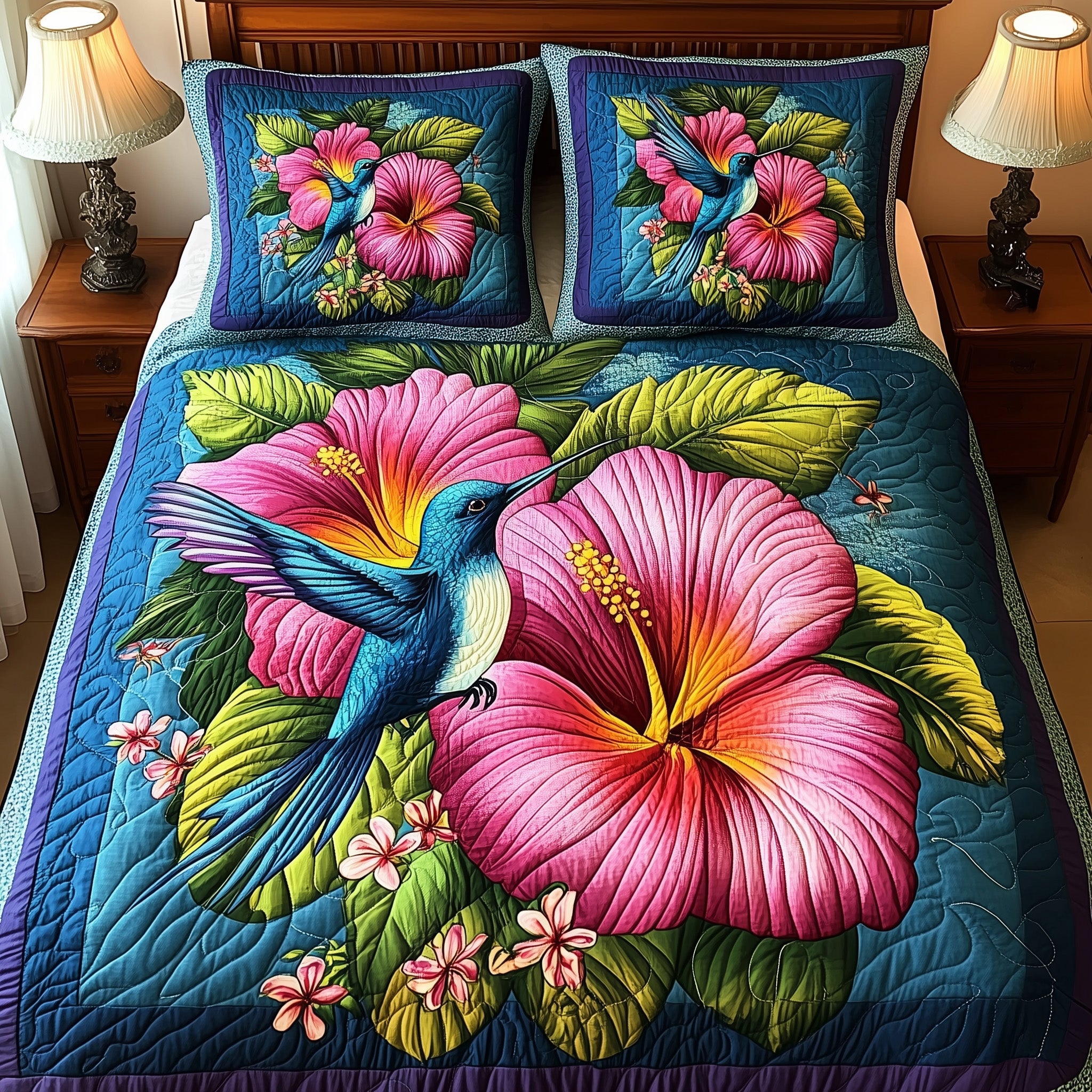 Tropical Blooming Quilted Bedding Set Duvet Cover Merchandise Housewarming Gifts For Couples