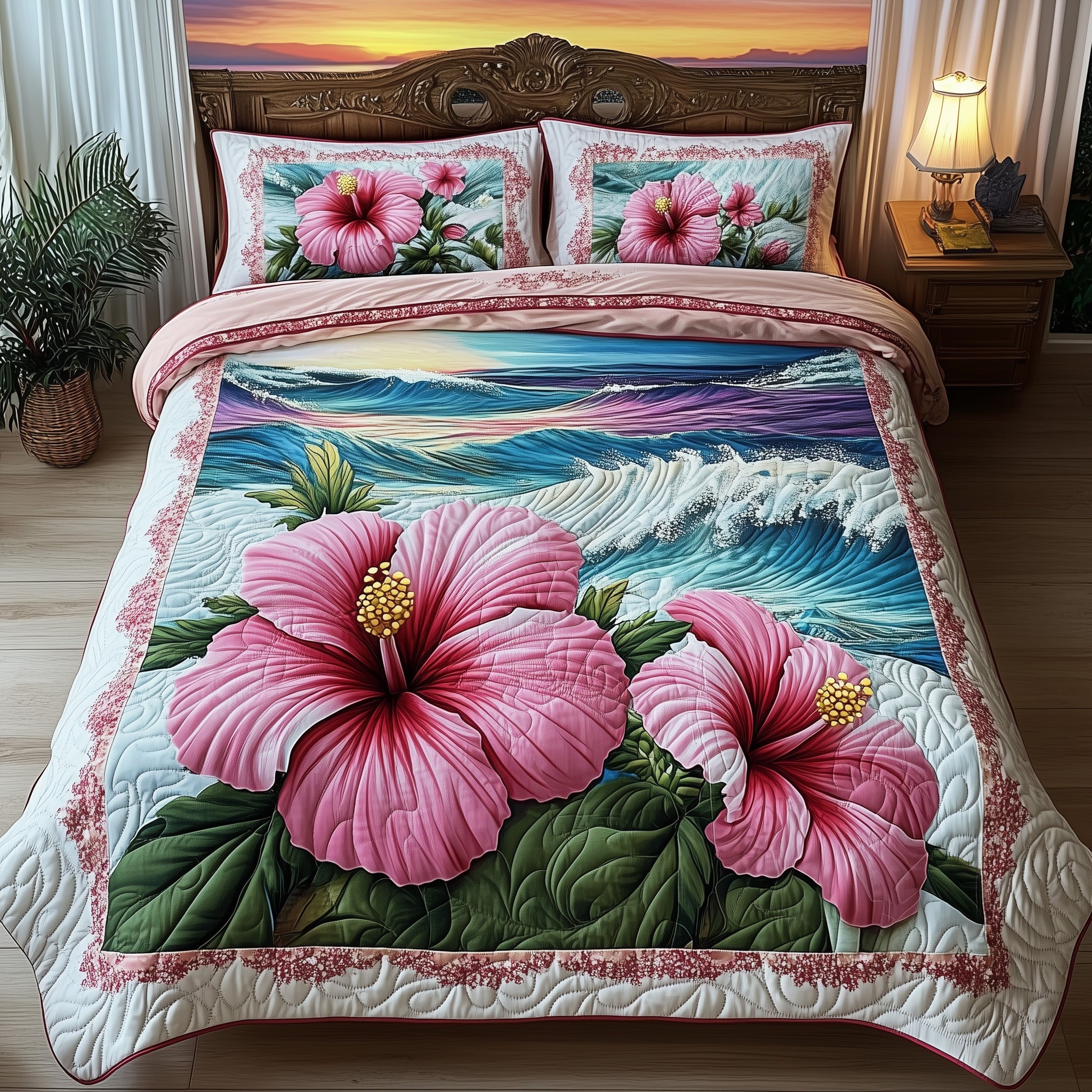 Tropical Blooming Quilted Bedding Set Duvet Cover Merchandise Housewarming Gifts For Friends