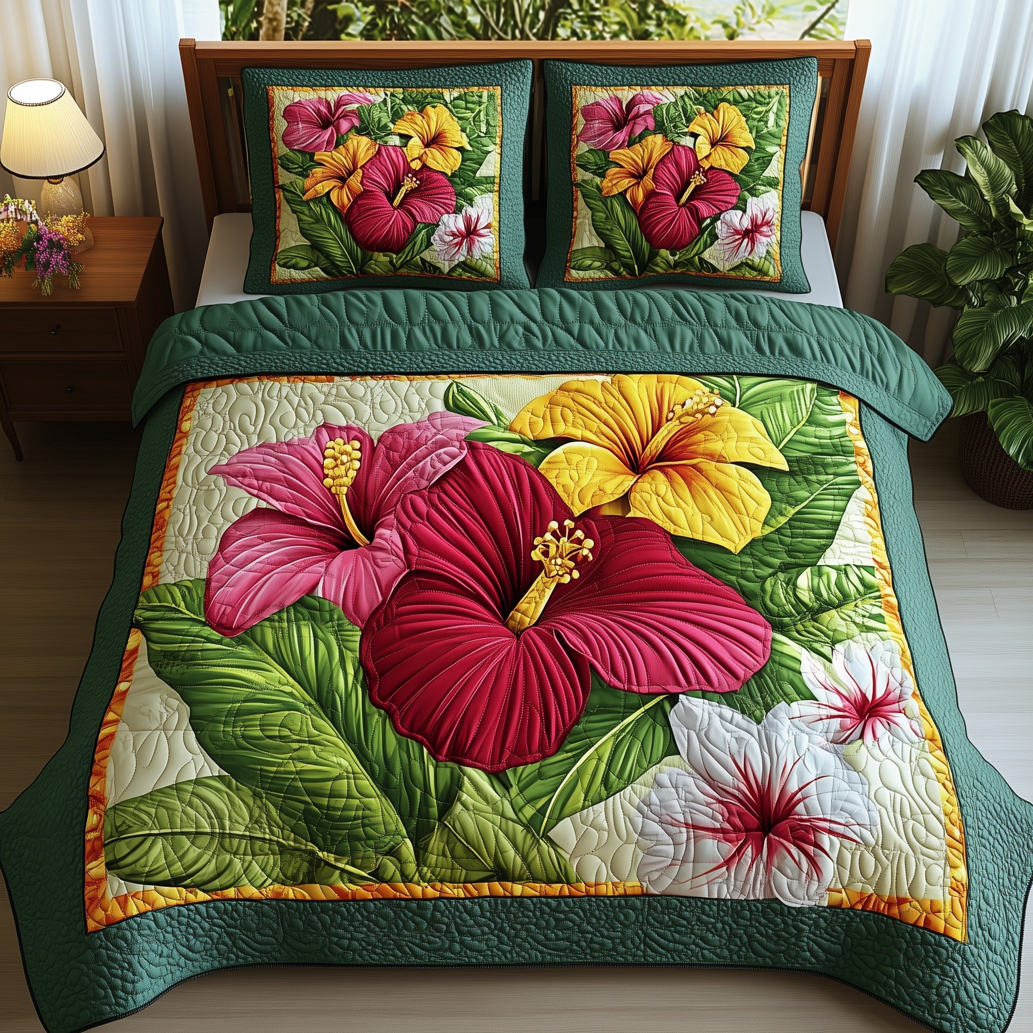 Tropical Blooming Quilted Bedding Set Duvet Cover Merchandise Housewarming Gifts For Men