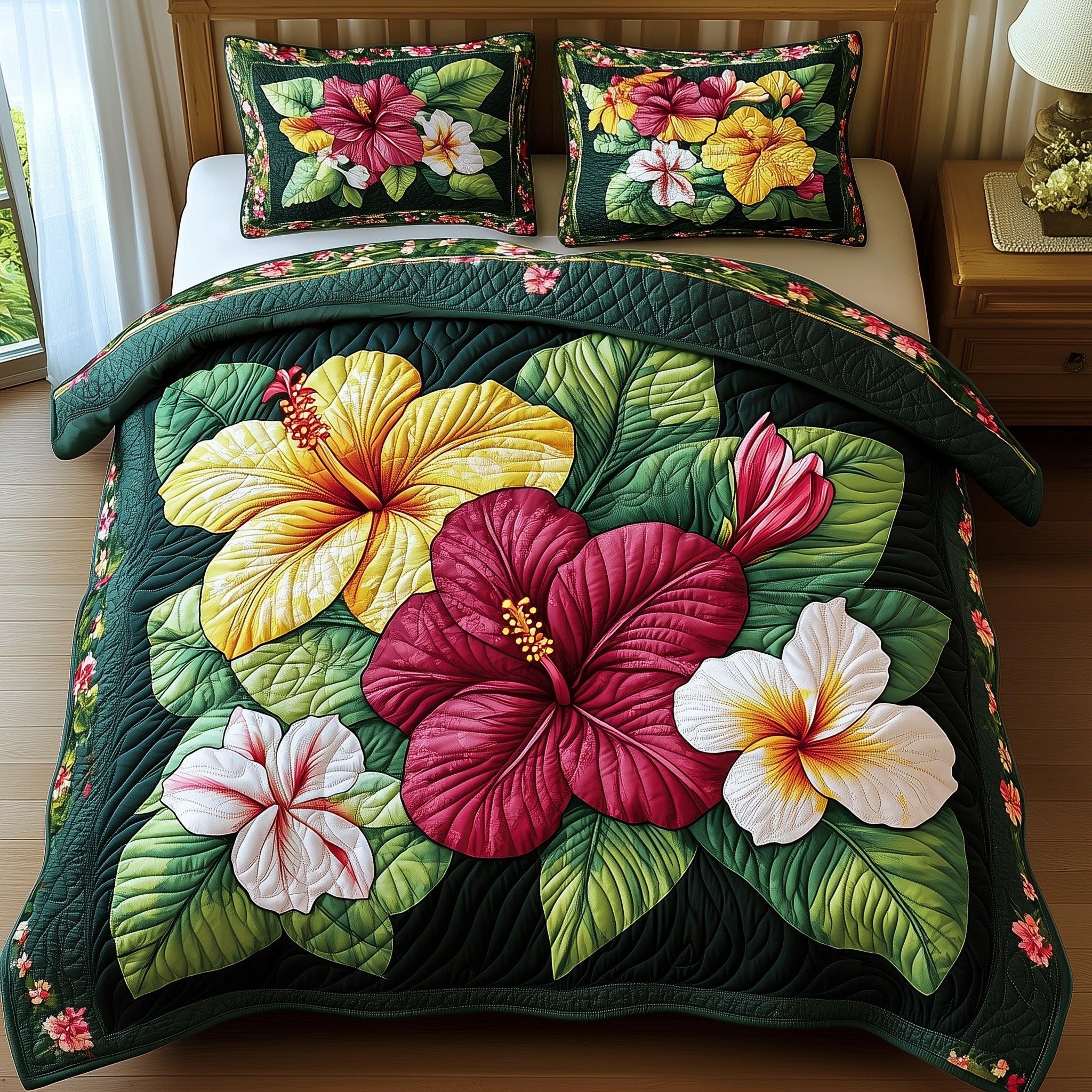 Tropical Blooming Quilted Bedding Set Duvet Cover Merchandise Unique Housewarming Gifts