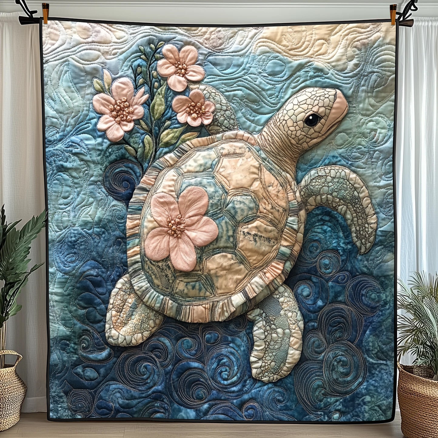 Tropical Blue Turtle Quilted Blanket Best Couch Throw BlanketSea Turtle Themed Gifts