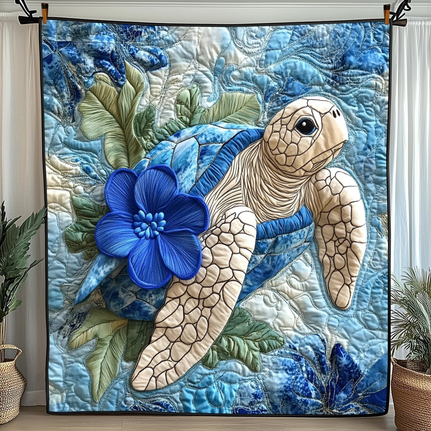 Tropical Blue Turtle Quilted Blanket Holiday Decorations For Your Room Best Gift For Mom